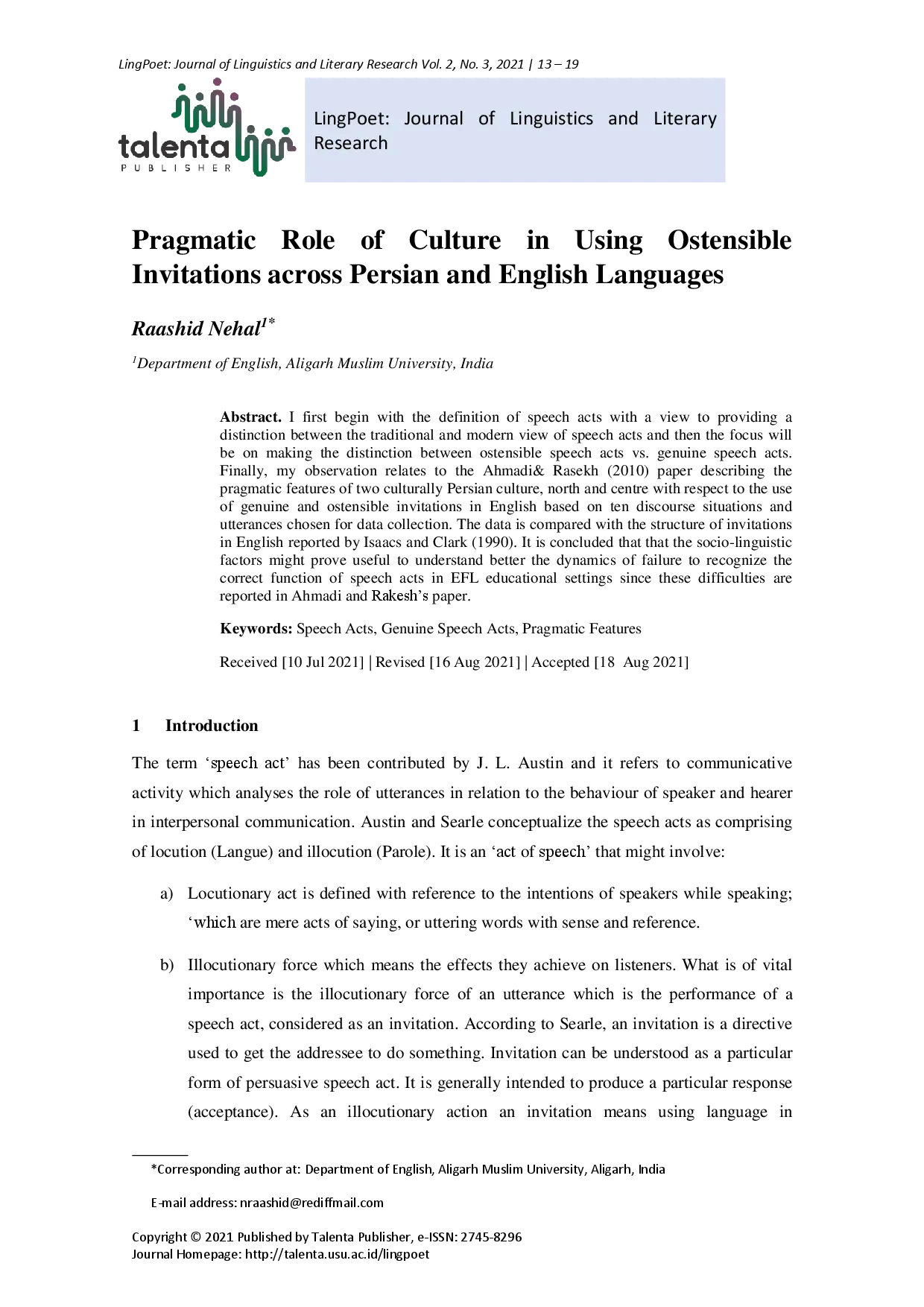 juris Pragmatic Role of Culture in Using Ostensible Invitations across Persian and English Languages