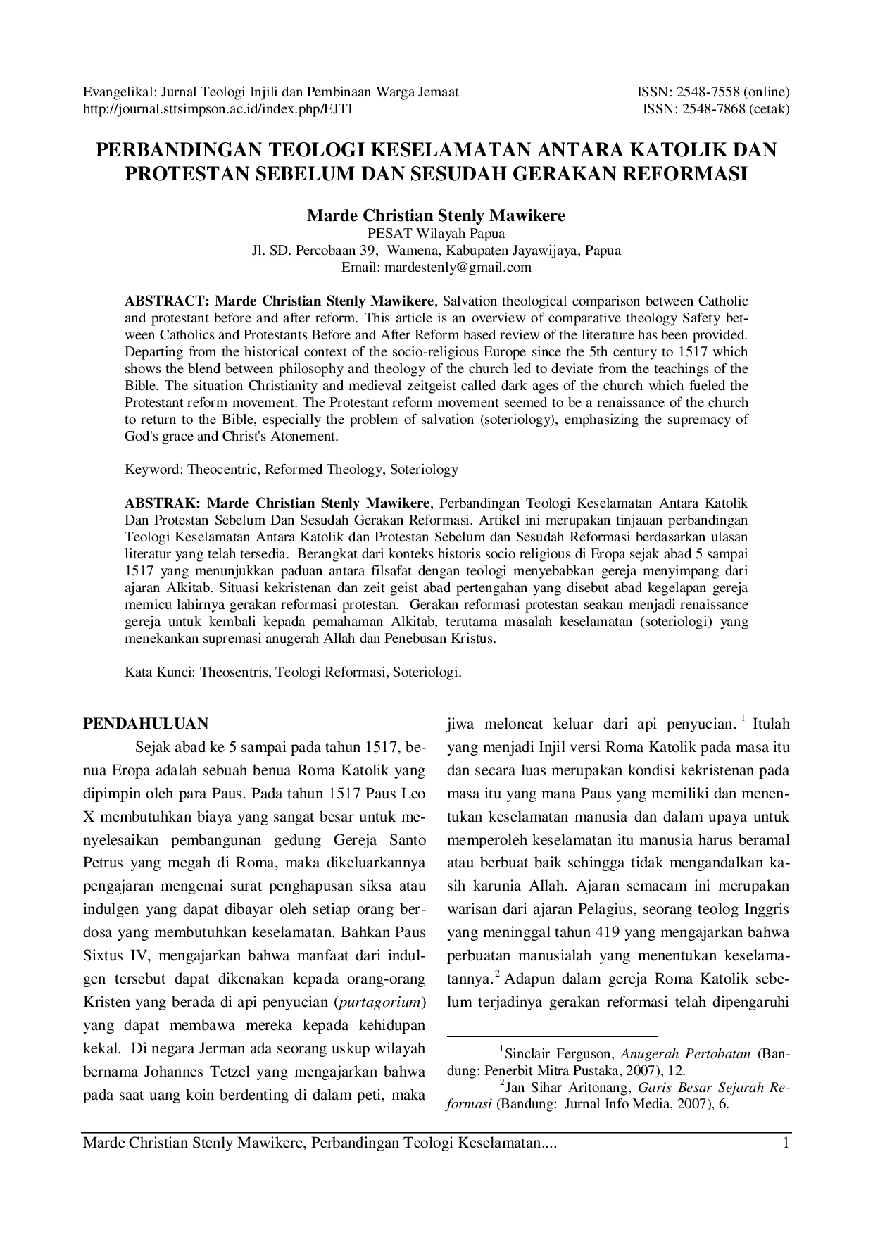 juris Perbandingan Teologi Keselamatan Antara Katolik Dan Protestan Sebelum Dan Sesudah Gerakan Reformasi