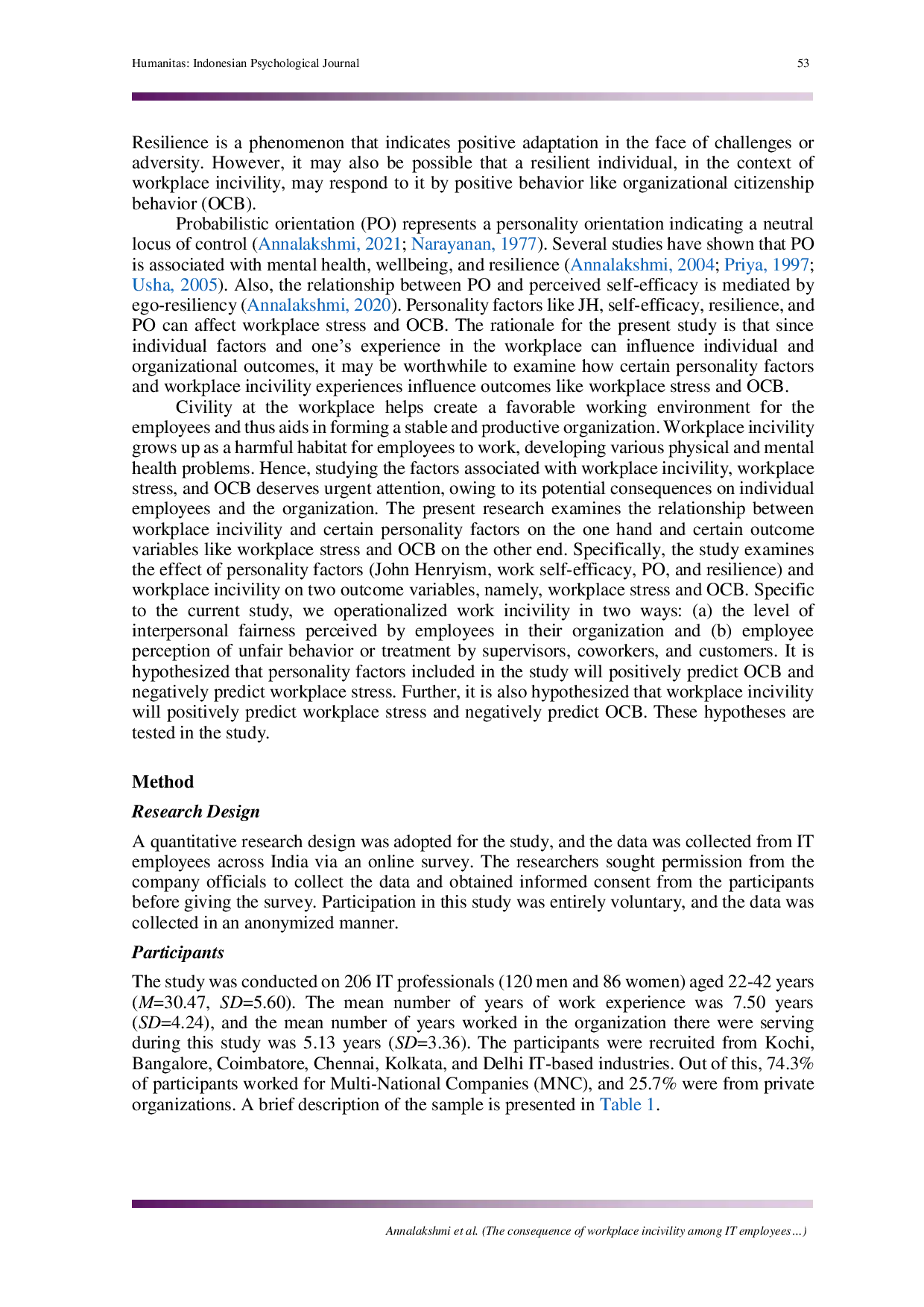 JURIS The consequence of workplace incivility among IT employees Workplace stress or organizational citizenship behavior