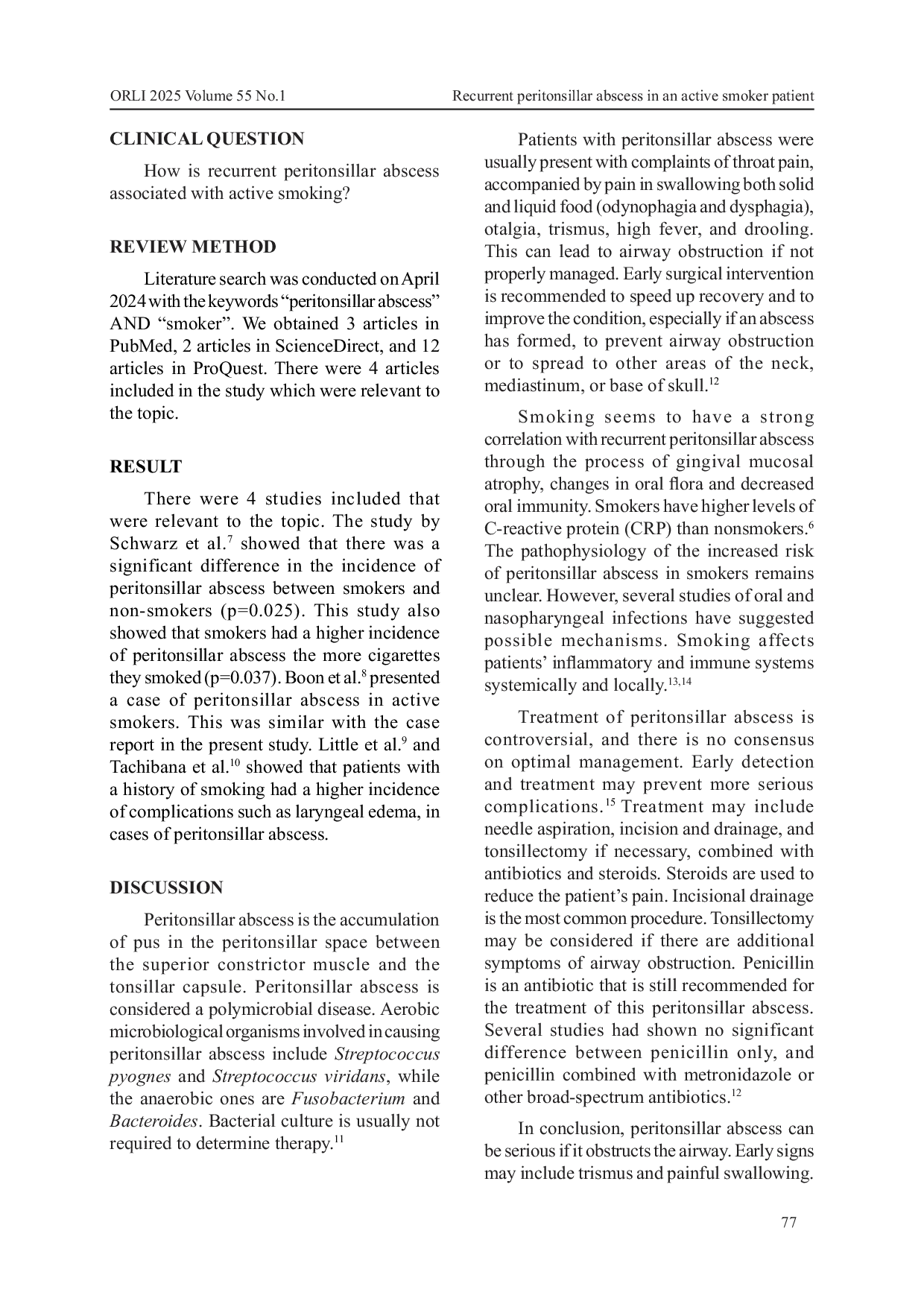 JURIS Recurrent Peritonsillar Abscess In An Active Smoker Patient