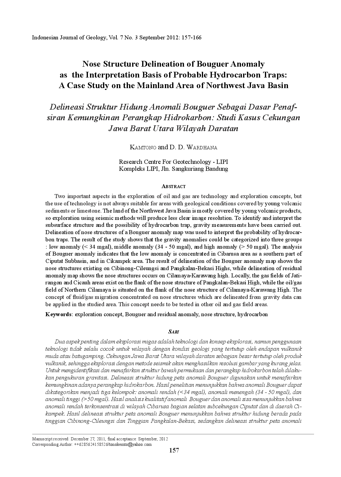juris Nose Structure Delineation of Bouguer Anomaly as the Interpretation Basis of Probable Hydrocarbon Traps A Case Study on the Mainland Area of Northwest Java Basin