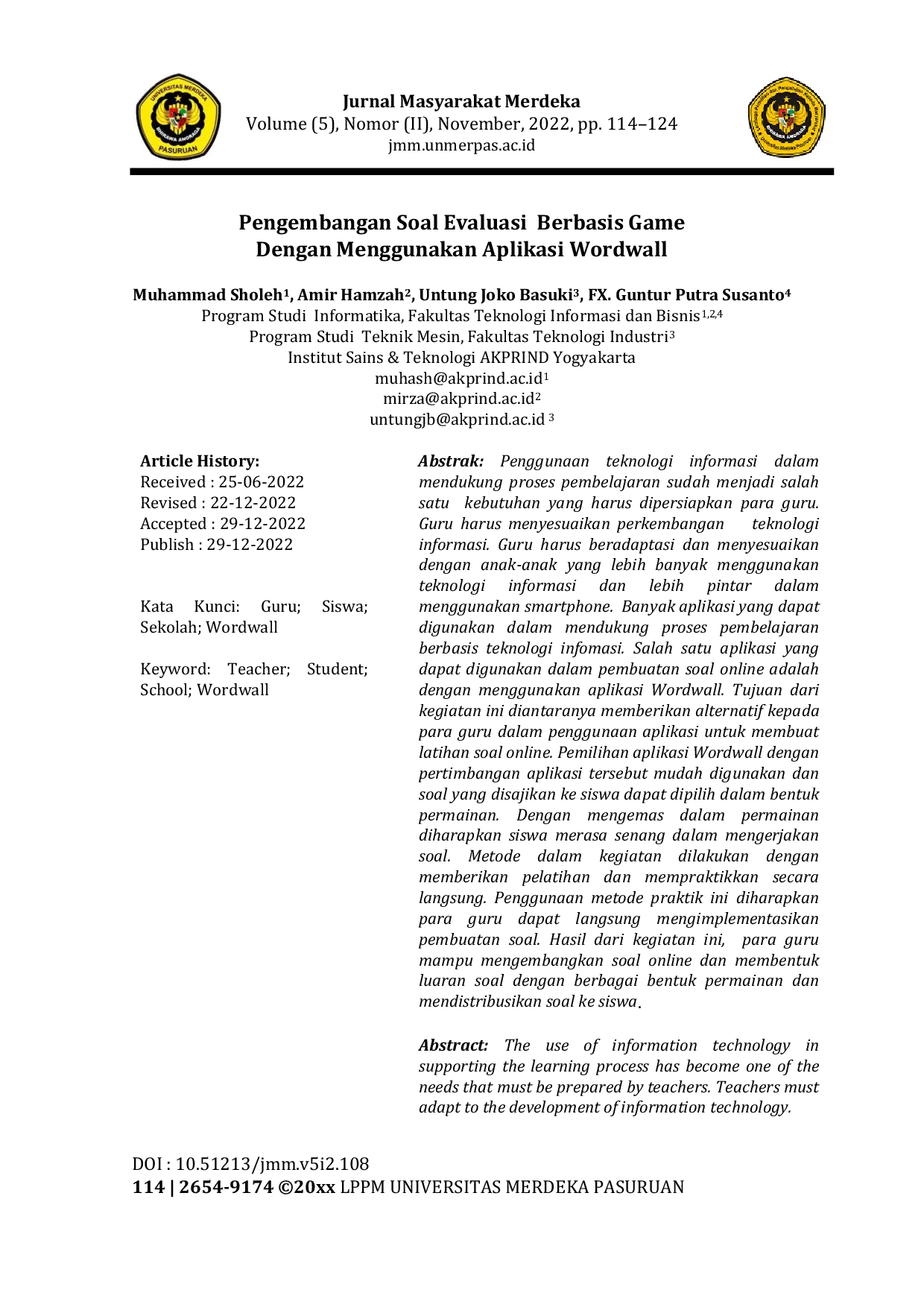 JURIS Pengembangan Soal Evaluasi Berbasis Game dengan Menggunakan Aplikasi Wordwall