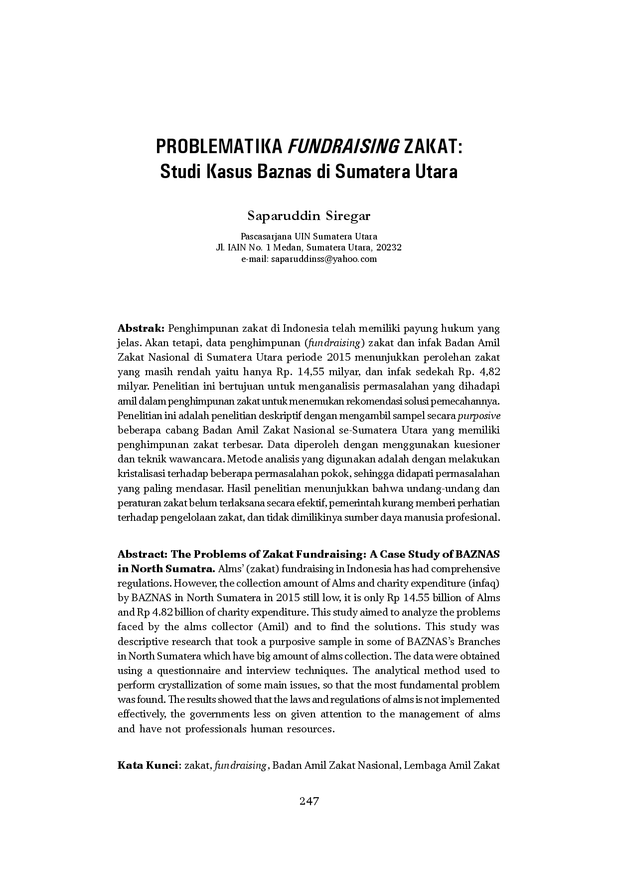 juris Problematika Fundraising Zakat Studi Kasus Baznas di Sumatera Utara