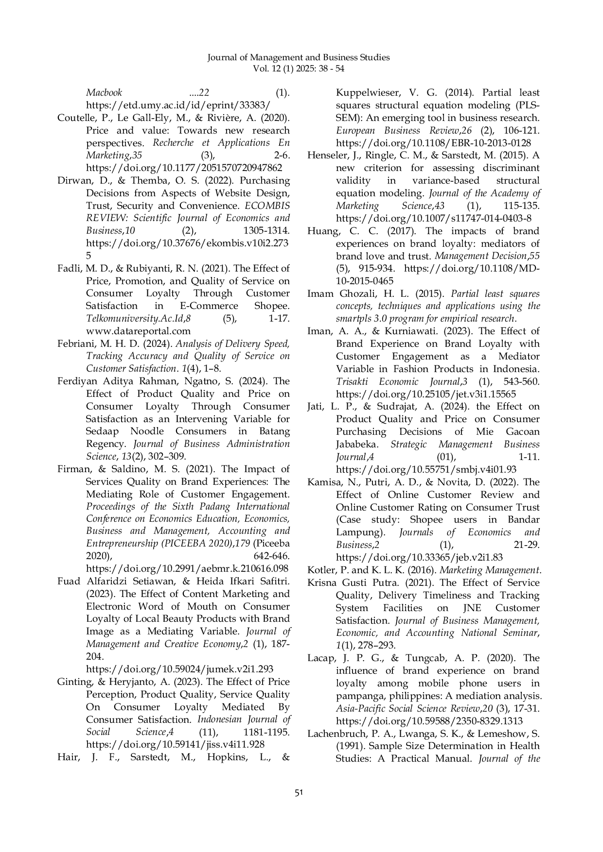 JURIS Pengaruh Harga Brand Experience Dan Kecepatan Pengiriman Terhadap Loyalitas Konsumen Dimediasi Customer Review Dan Di Moderasi Konten Kreator Pada Konsumen Tik Tok Di Kota Sumenep