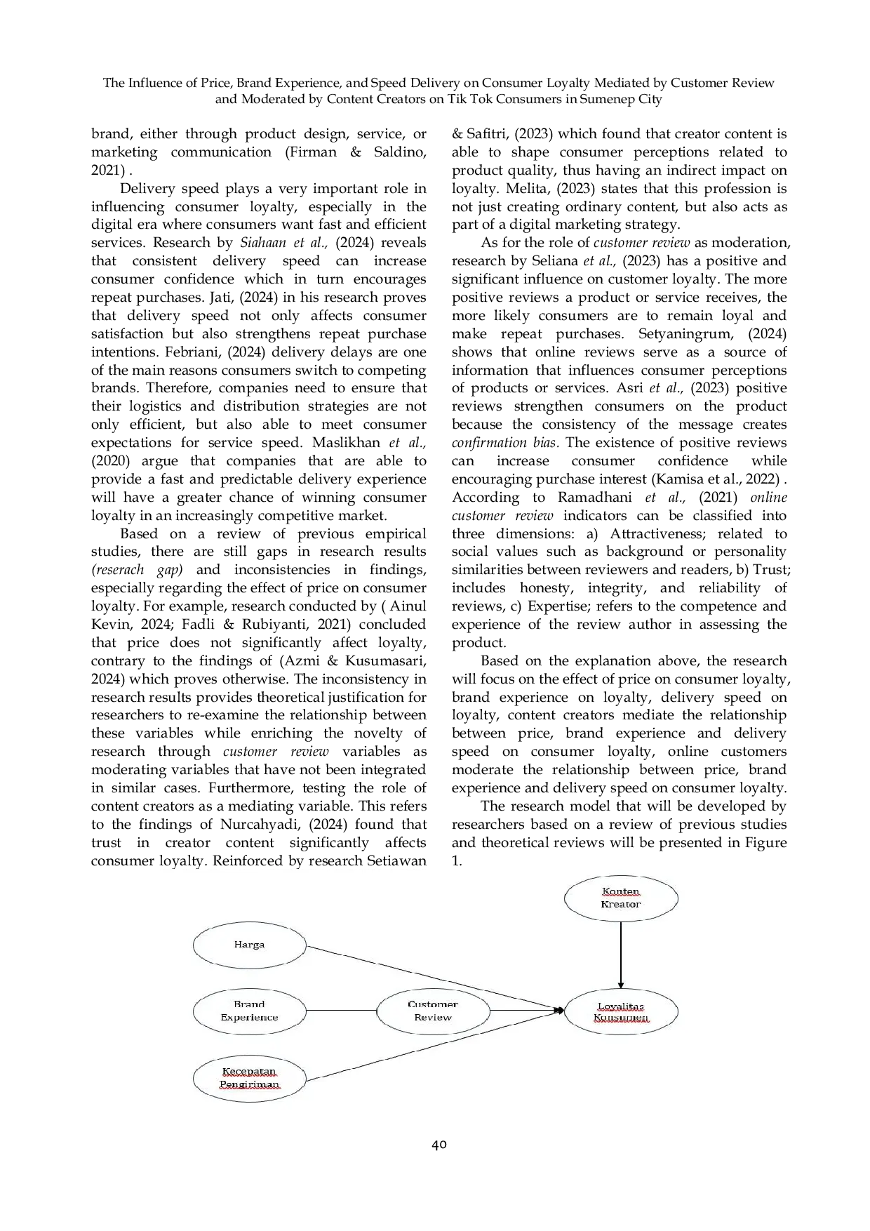 JURIS Pengaruh Harga Brand Experience Dan Kecepatan Pengiriman Terhadap Loyalitas Konsumen Dimediasi Customer Review Dan Di Moderasi Konten Kreator Pada Konsumen Tik Tok Di Kota Sumenep