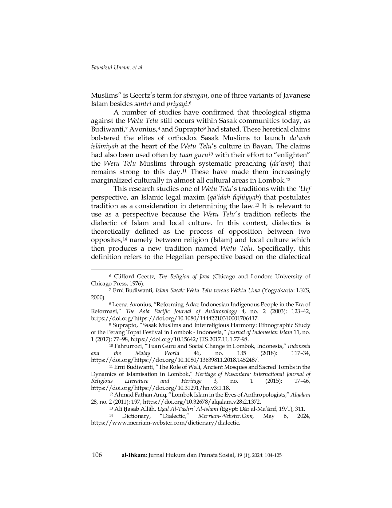 JURIS Dialectics Between Islam and Local Culture in Wetu Telu Lombok Muslims Merariq Tradition An Urf Perspective