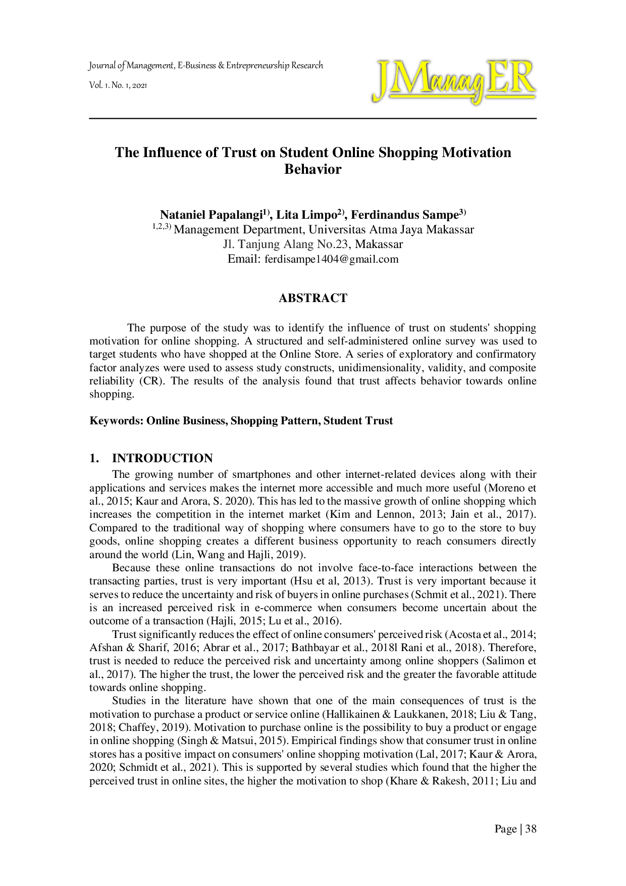 JURIS The The Influence of Trust on Student Online Shopping Motivation Behavior