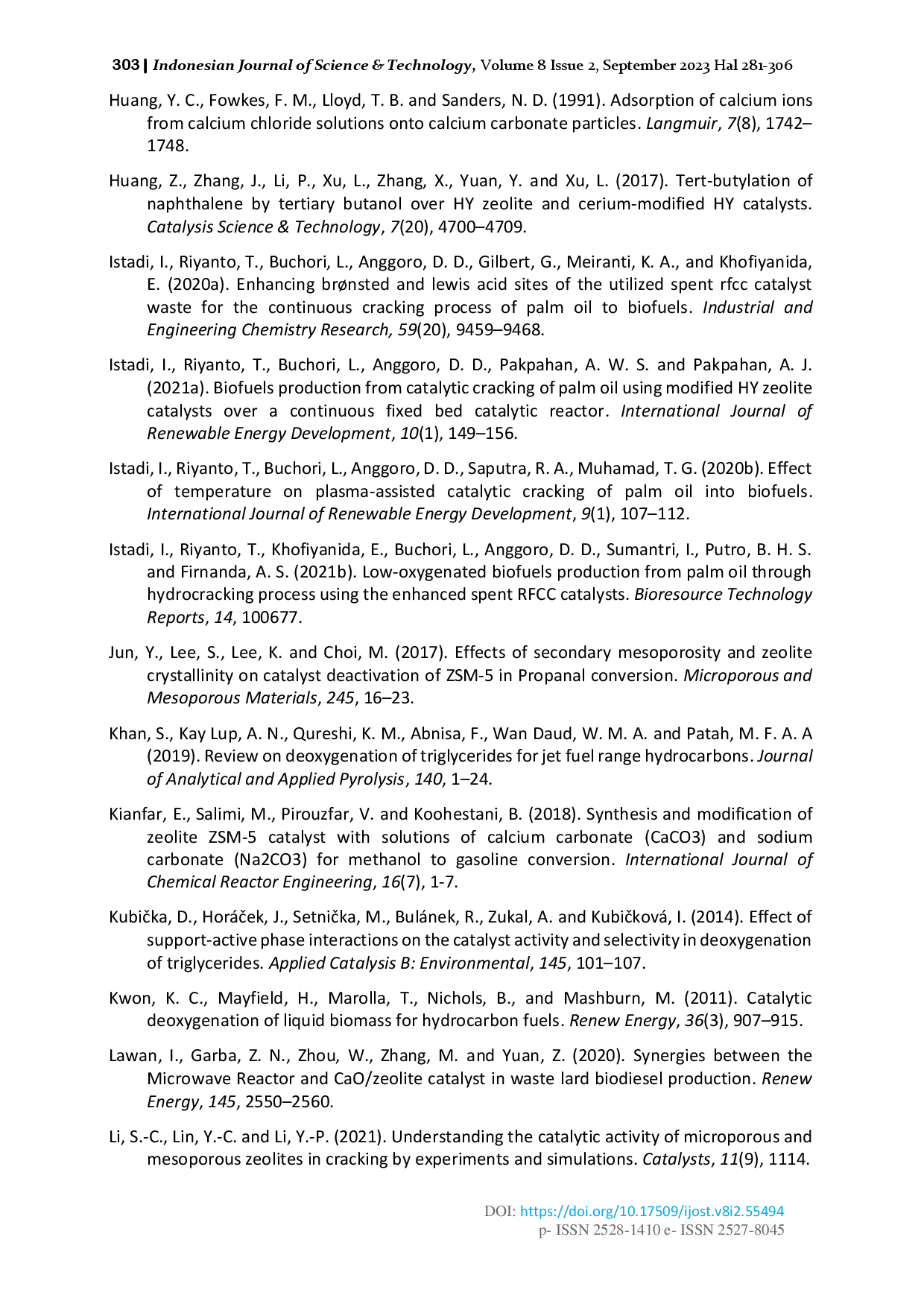 juris Bifunctional CaCO3 HY Catalyst in the Simultaneous Cracking Deoxygenation of Palm Oil to Diesel Range Hydrocarbons