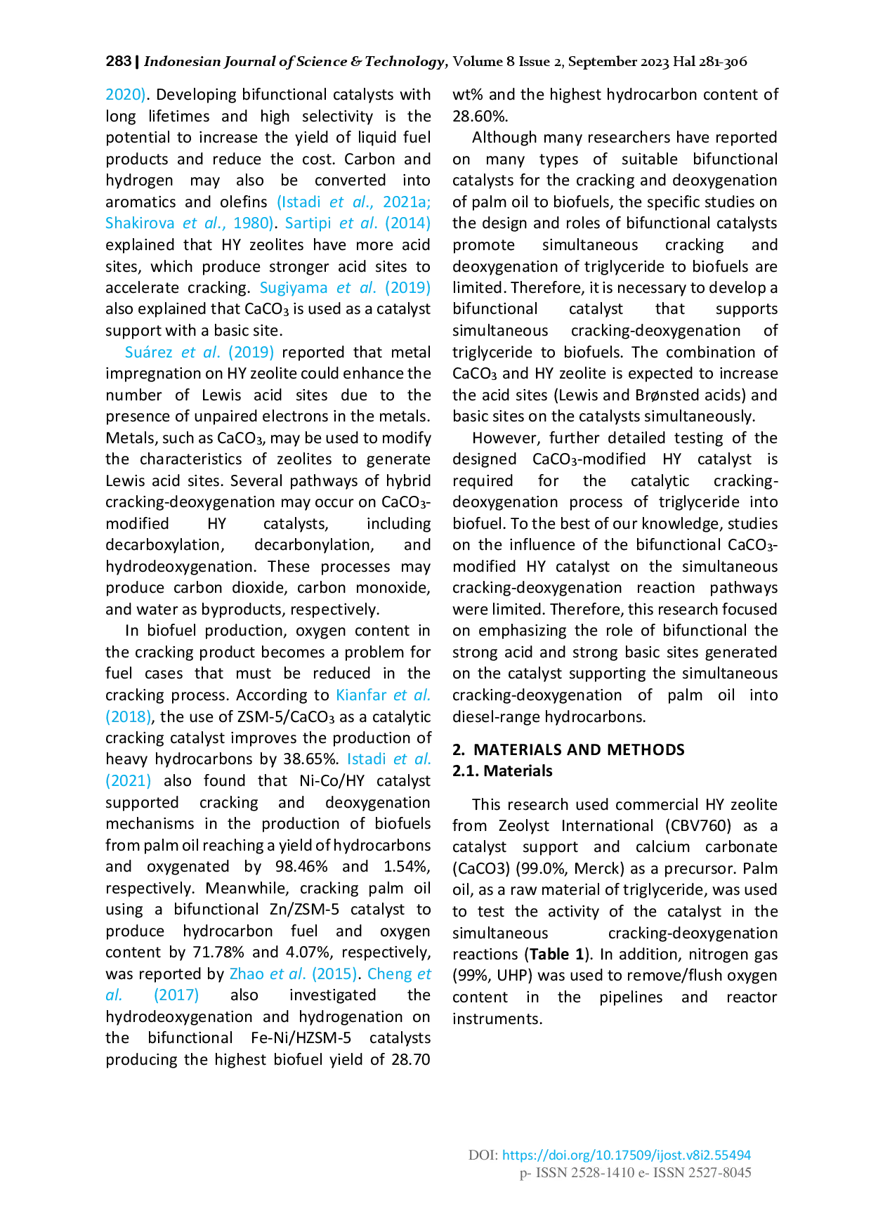 juris Bifunctional CaCO3 HY Catalyst in the Simultaneous Cracking Deoxygenation of Palm Oil to Diesel Range Hydrocarbons