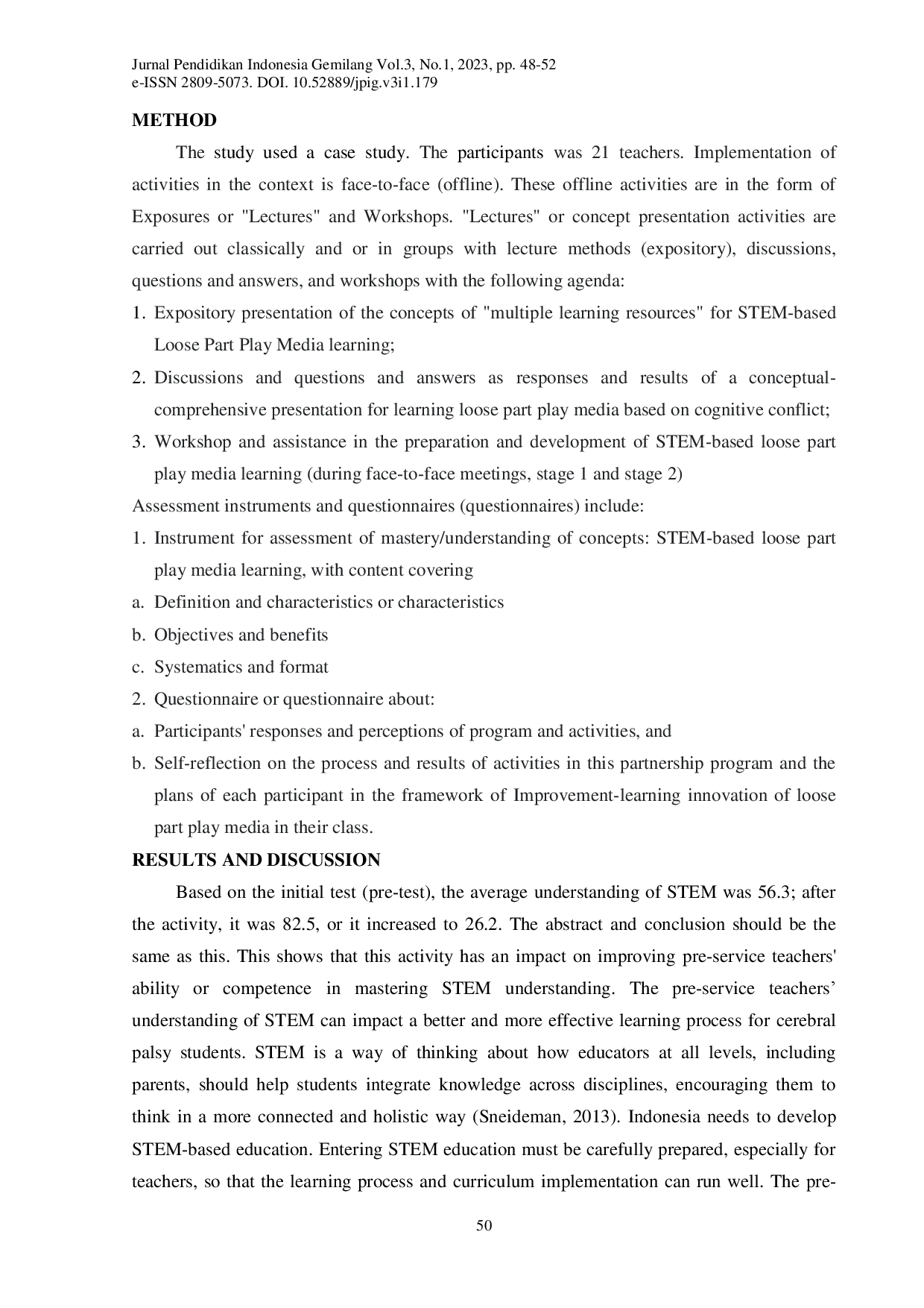 juris Implementation of Loose Part Play STEM Science Technology Engineering and Mathematics Media on STEM Understanding of Pre service Teachers A Case Study in Serang City Indonesia