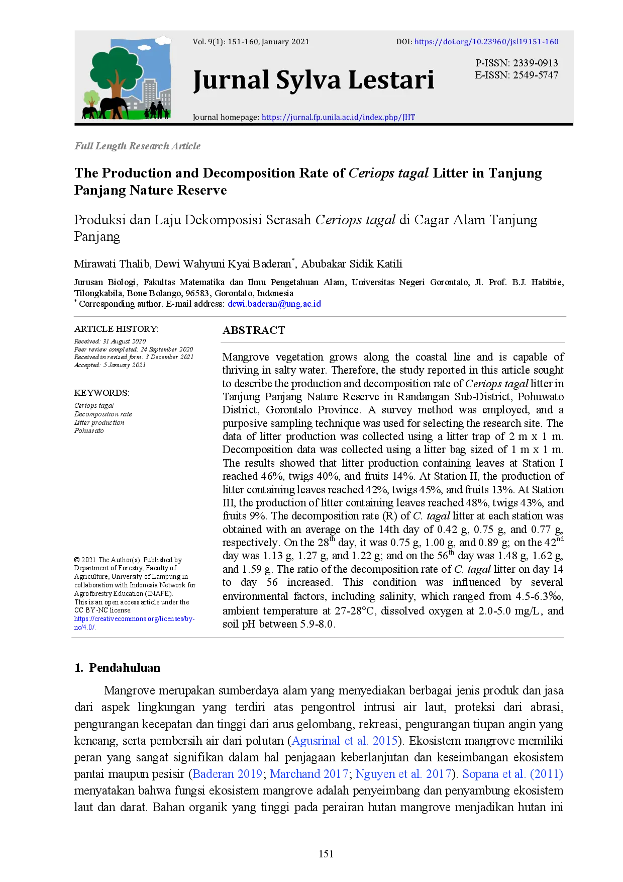 juris Produksi dan Laju Dekomposisi Serasah Ceriops tagal di Cagar Alam Tanjung Panjang The Production and Decomposition Rate of Ceriops tagal Litter in Tanjung Panjang Nature Reserve