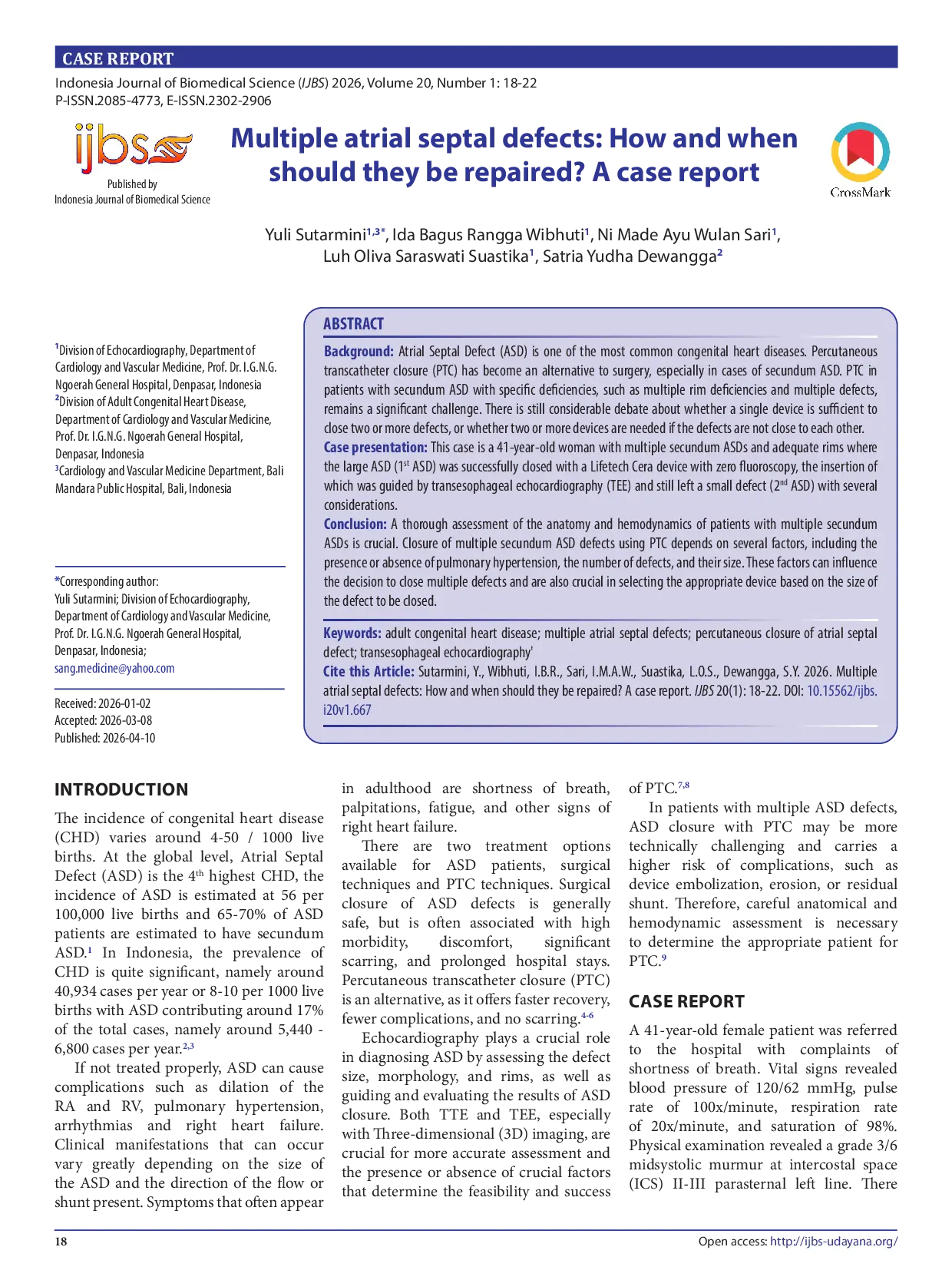 JURIS Multiple atrial septal defects How and when should they be repaired A case report