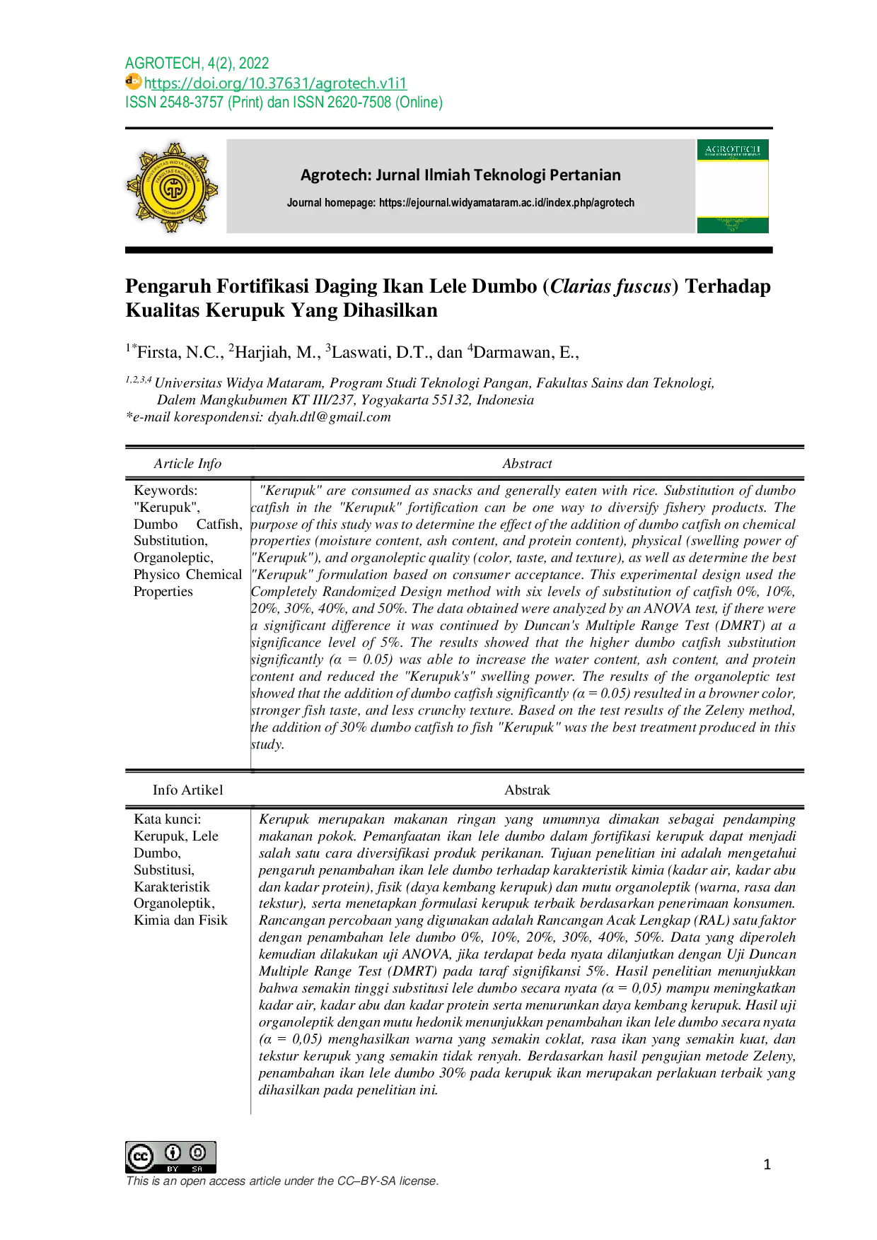 JURIS Pengaruh Fortifikasi Daging Ikan Lele Dumbo Clarias fuscus Terhadap Kualitas Kerupuk Yang Dihasilkan