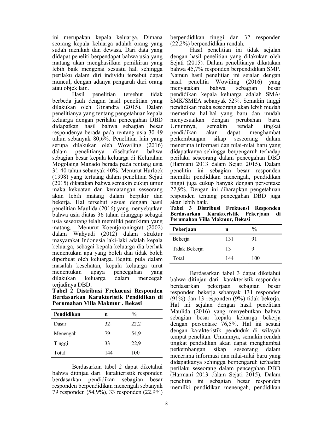 JURIS Hubungan Tingkat Pengetahuan Terhadap Perilaku Masyarakat Dalam Pencegahan Primer Penyakit DBD