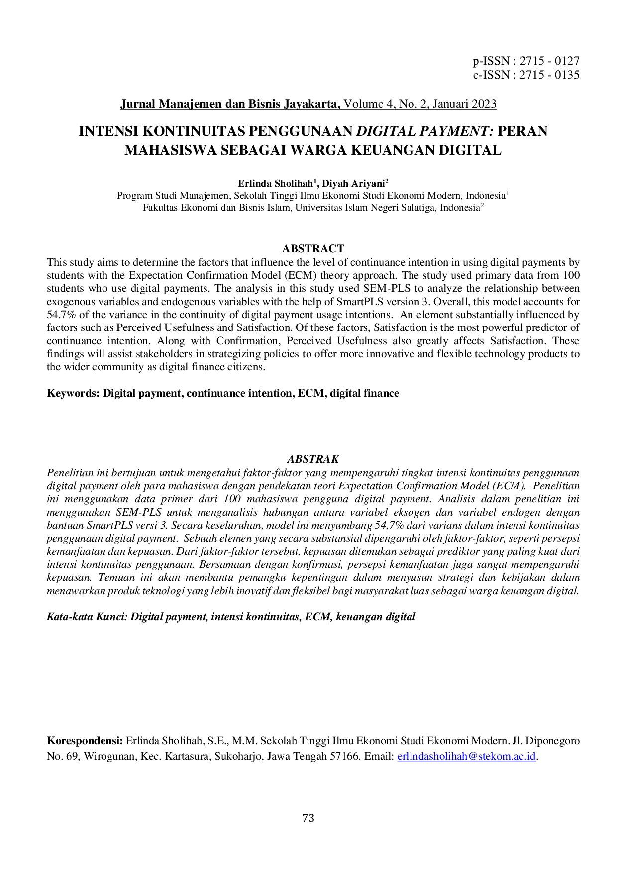 JURIS Intensi Kontinuitas Penggunaan Digital Payment Peran Mahasiswa Sebagai Warga Keuangan Digital