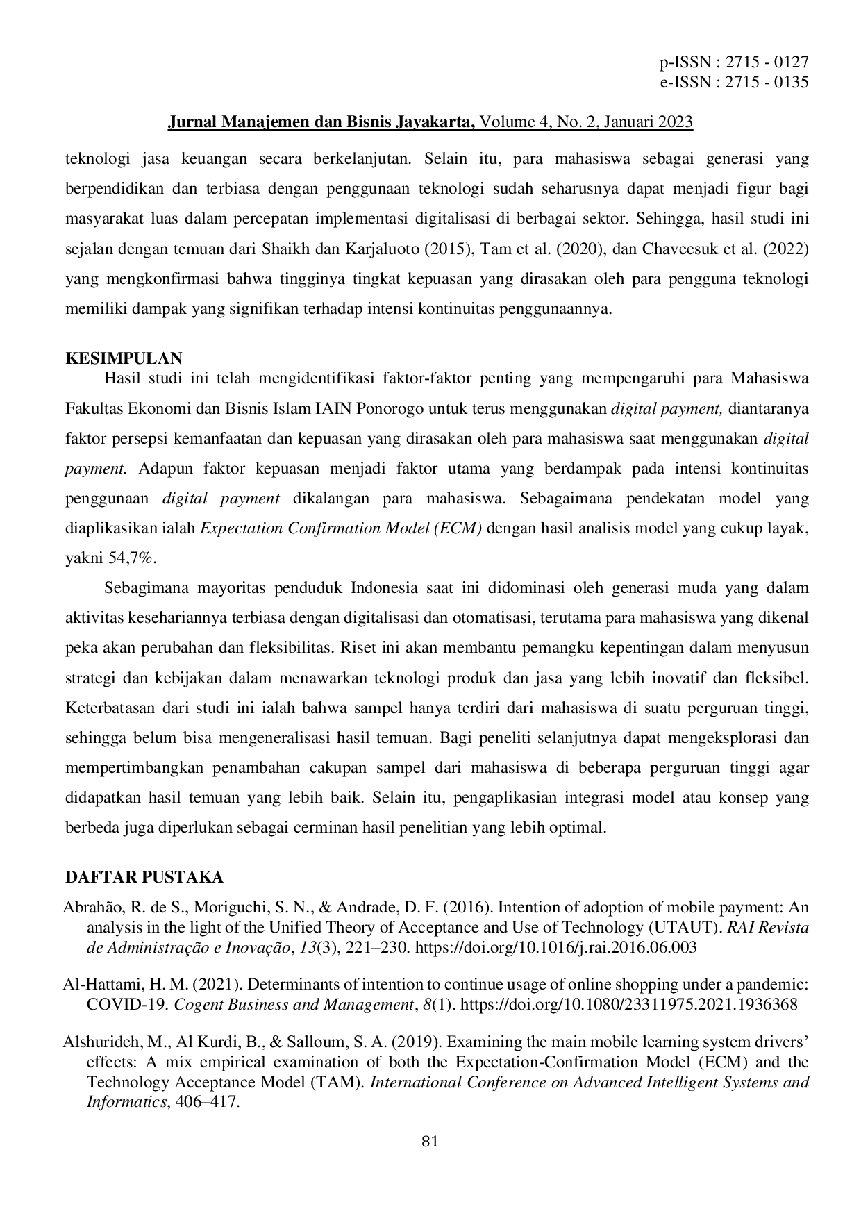 JURIS Intensi Kontinuitas Penggunaan Digital Payment Peran Mahasiswa Sebagai Warga Keuangan Digital