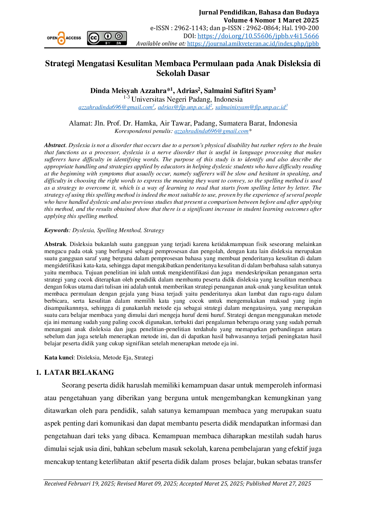 JURIS Strategi Mengatasi Kesulitan Membaca Permulaan pada Anak Disleksia di Sekolah Dasar