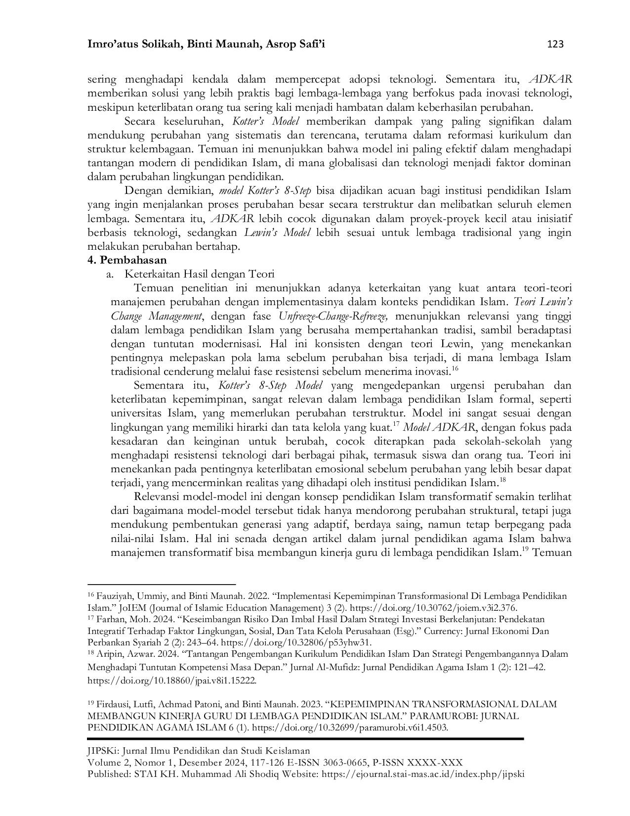 JURIS Model Model Manajemen Perubahan Pendidikan Islam Transformatif