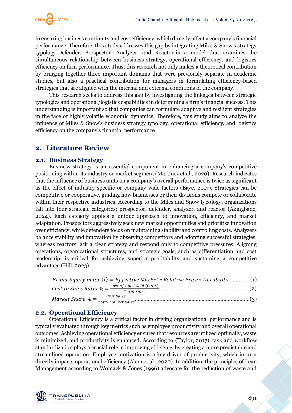 JURIS Examining the Impact of Miles Snow s Business Strategy Operational Efficiency and Logistics Efficiency on Company Performance