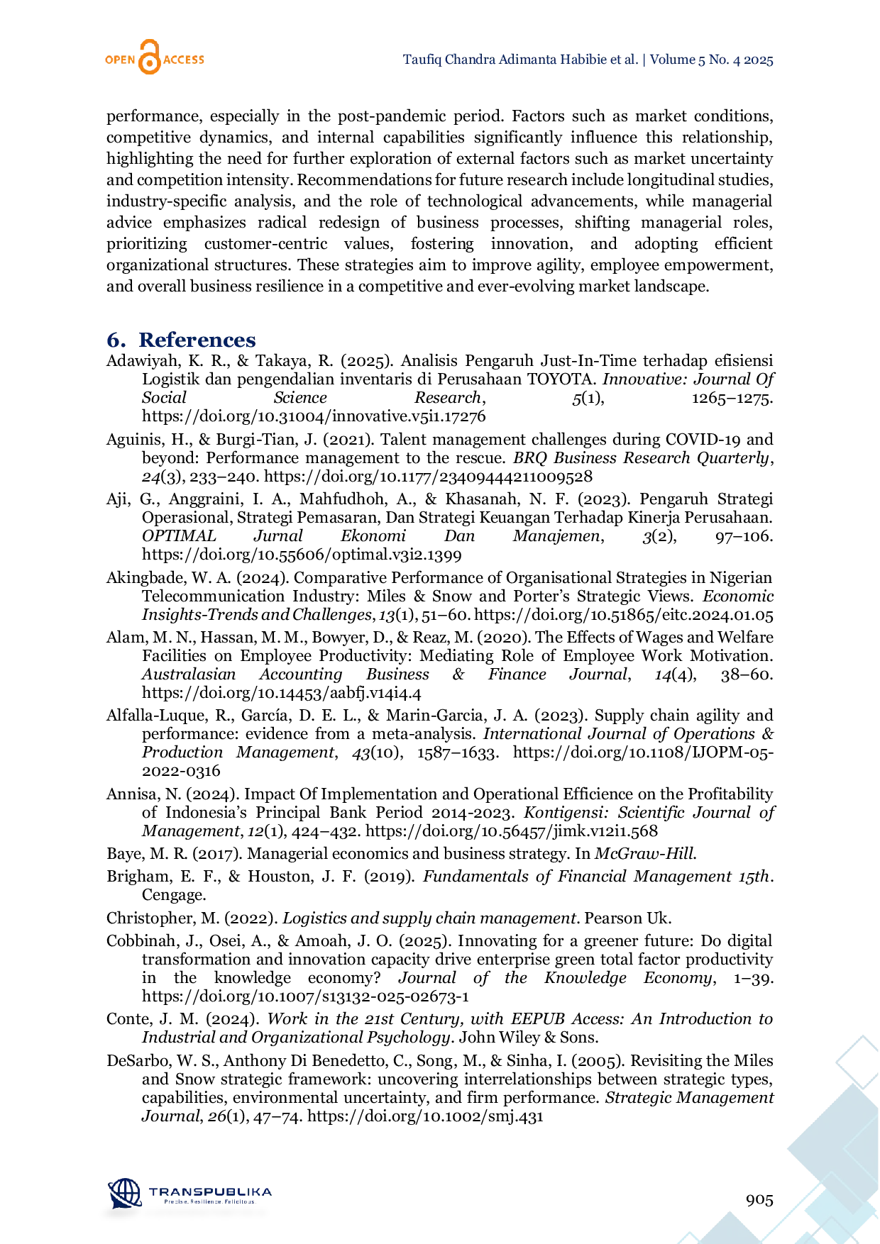 JURIS Examining the Impact of Miles Snow s Business Strategy Operational Efficiency and Logistics Efficiency on Company Performance