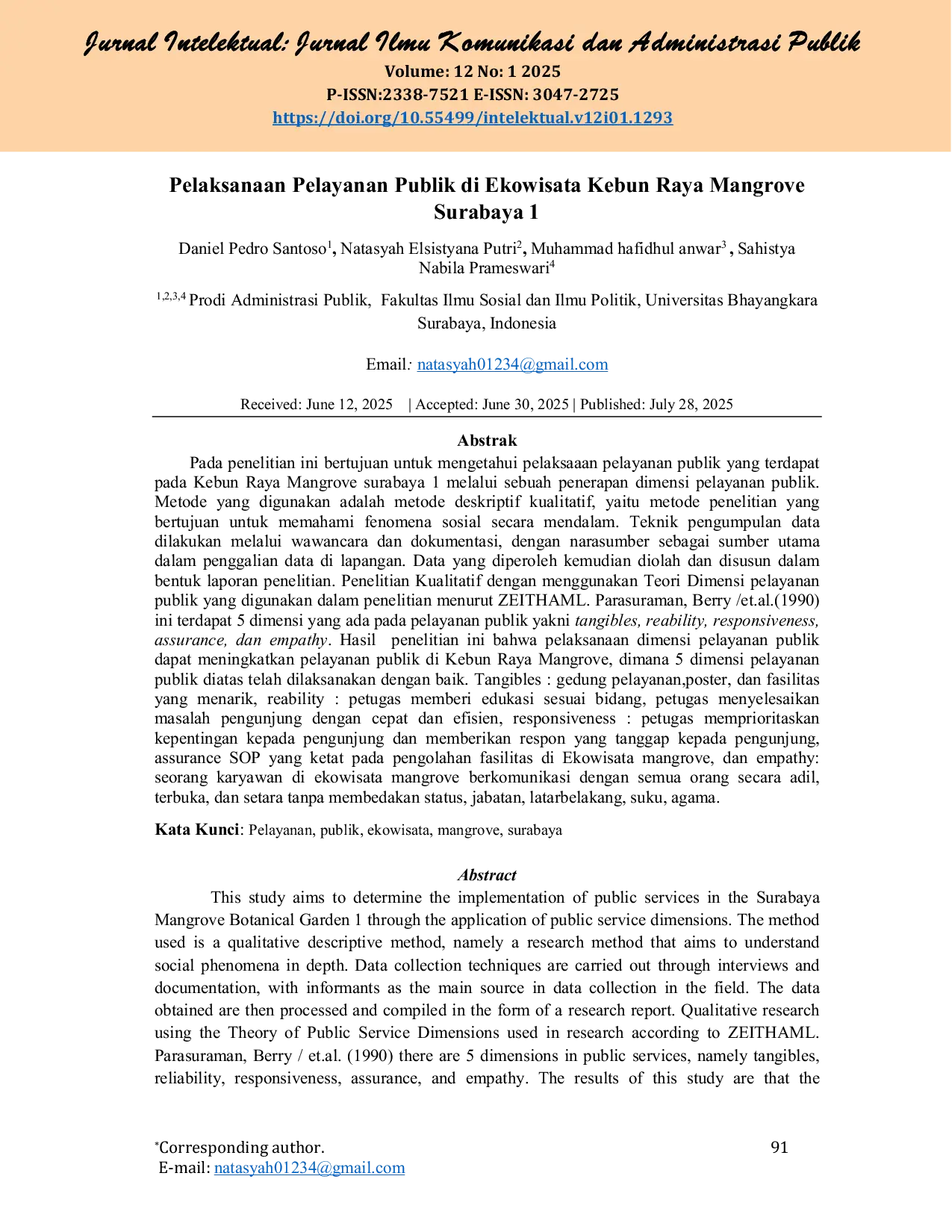JURIS Pelaksanaan Pelayanan Publik di Ekowisata Kebun Raya Mangrove Surabaya 1