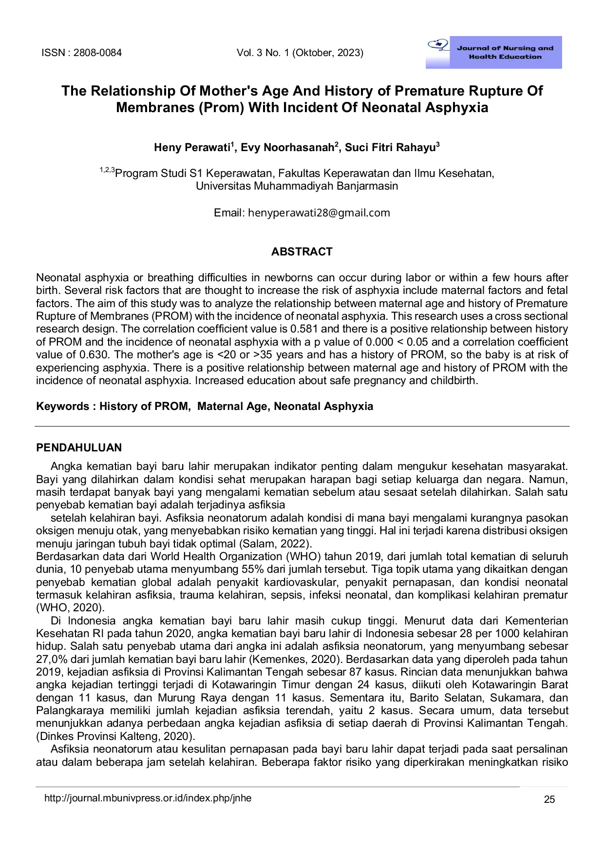 JURIS The Relationship Of Mother s Age And History of Premature Rupture Of Membranes Prom With Incident Of Neonatal Asphyxia