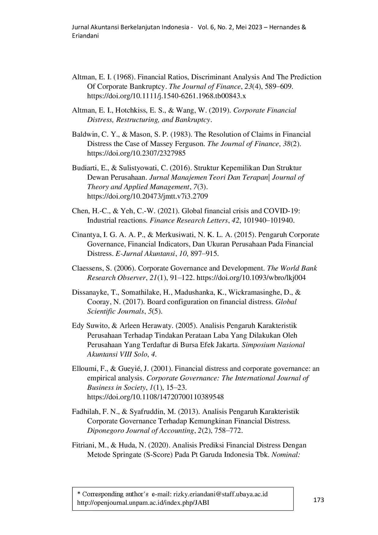 juris Pengaruh Good Corporate Governance dan Pandemi Covid 19 terhadap Financial Distress