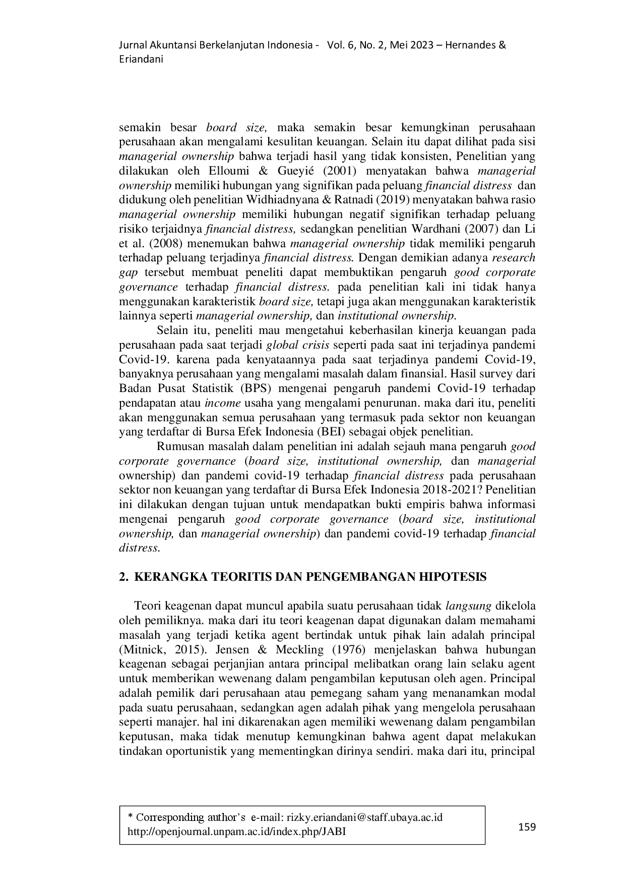 juris Pengaruh Good Corporate Governance dan Pandemi Covid 19 terhadap Financial Distress