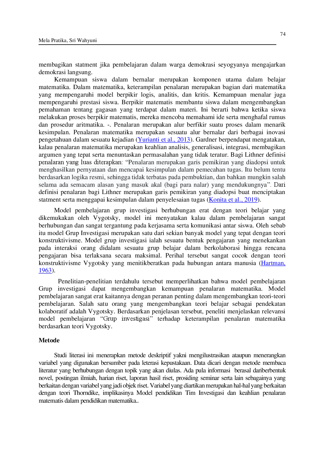 juris Penggunaan Model Pembelajaran Grup Investigasi Terhadap Kemampuan Penalaran Matematika Pokok Bahasan Induksi Matematika