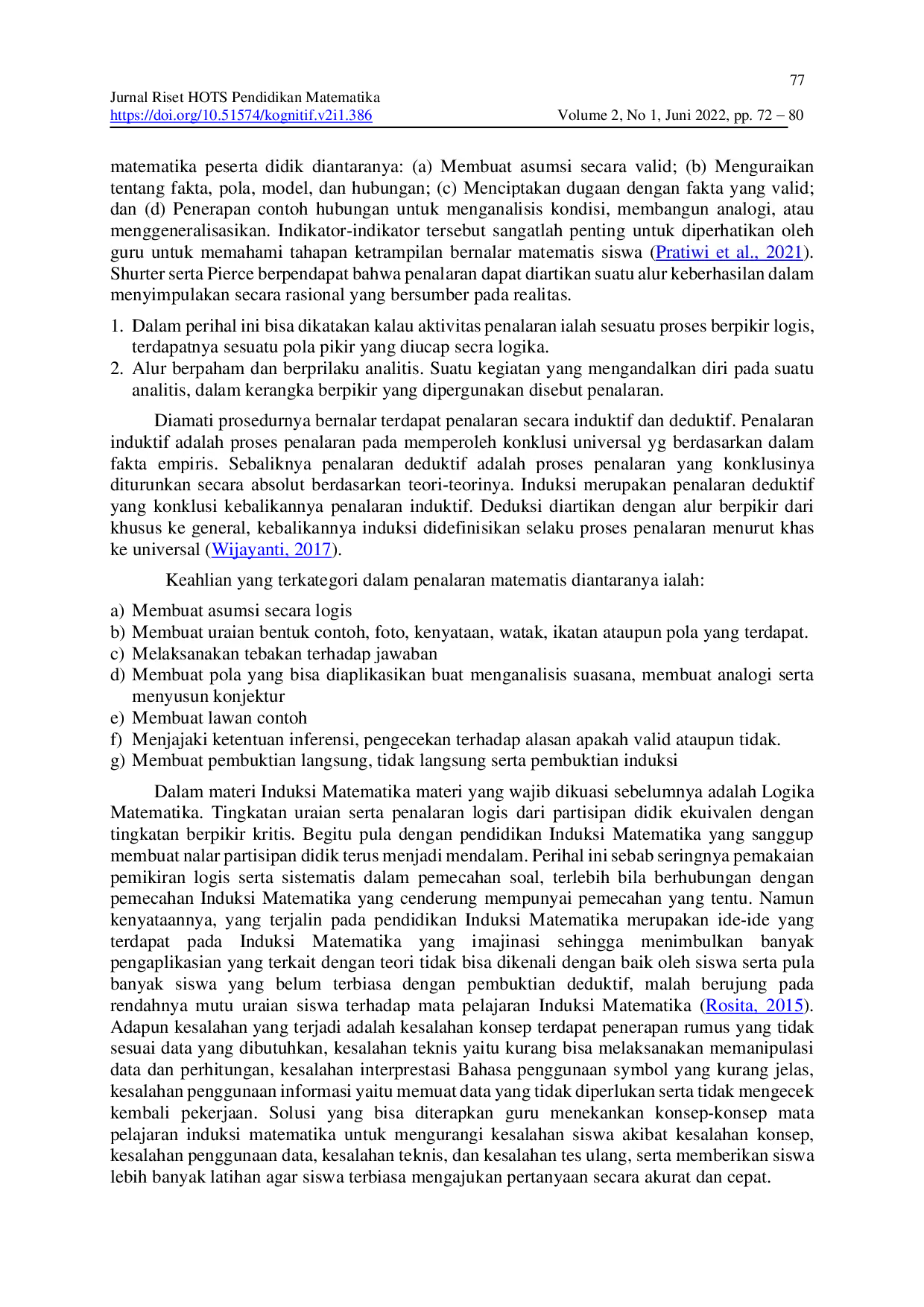juris Penggunaan Model Pembelajaran Grup Investigasi Terhadap Kemampuan Penalaran Matematika Pokok Bahasan Induksi Matematika