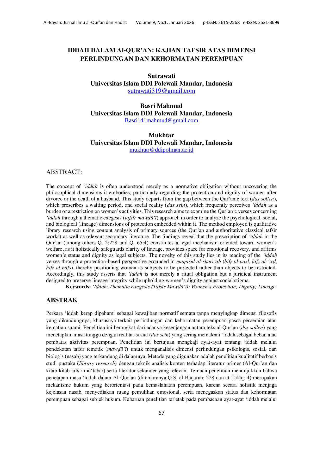 JURIS Iddah Dalam Al Qur an Kajian Tafsir Atas Dimensi Perlindungan Dan Kehormatan Perempuan