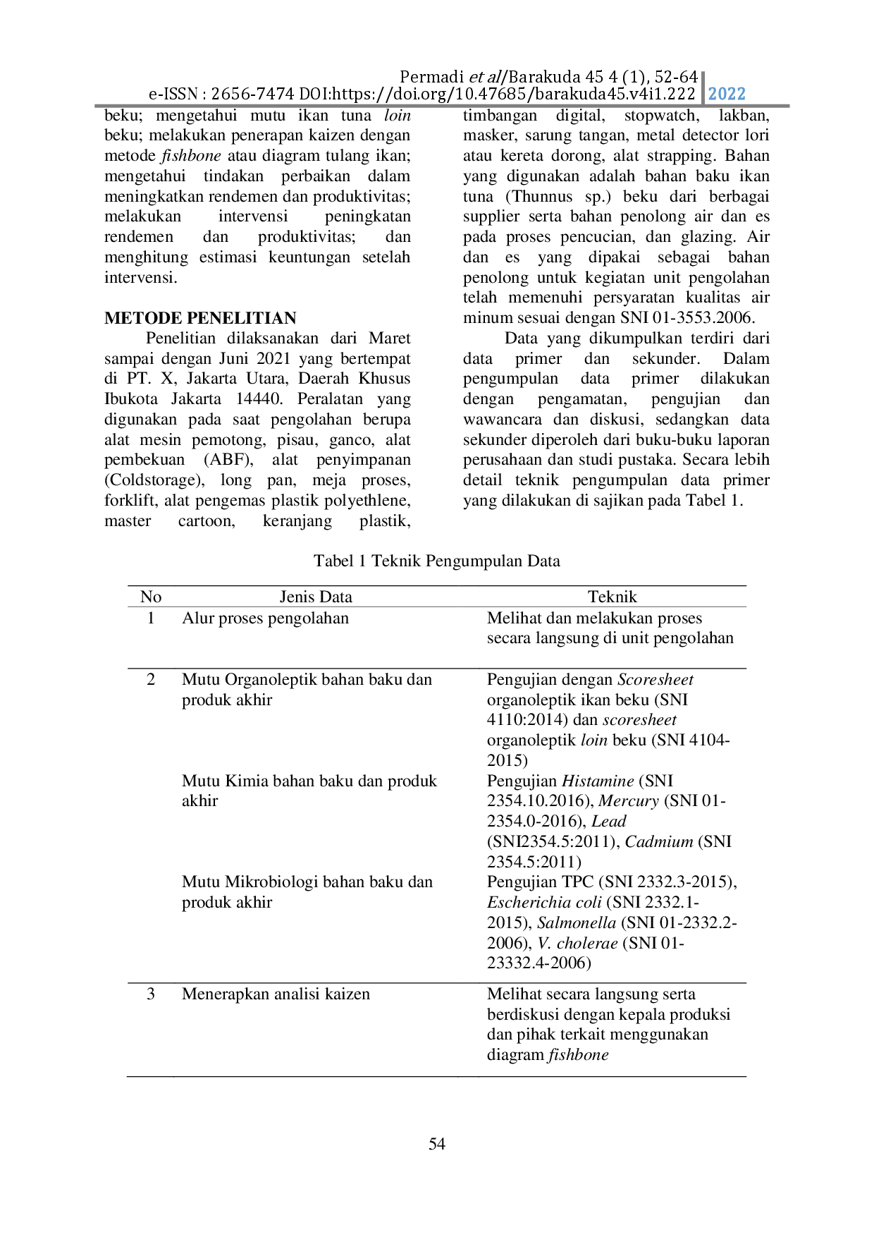 juris Optimalisasi Rendemen Ikan Tuna Thunnus Sp Loin Beku Dengan Metode Kaizen di PT X Jakarta Utara