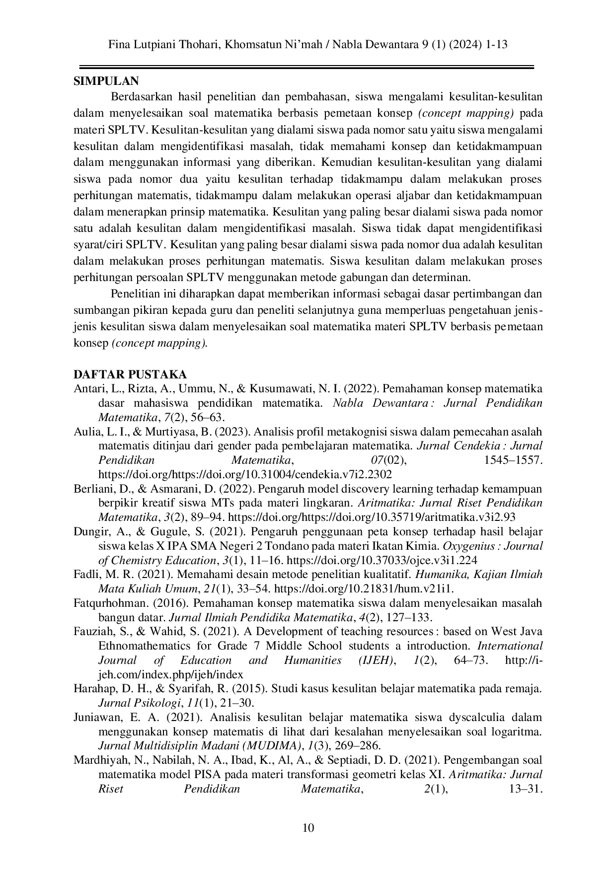 JURIS Analisis Kesulitan Siswa Dalam Menyelesaikan Soal Matematika Berbasis Pemetaan Konsep Concept Mapping