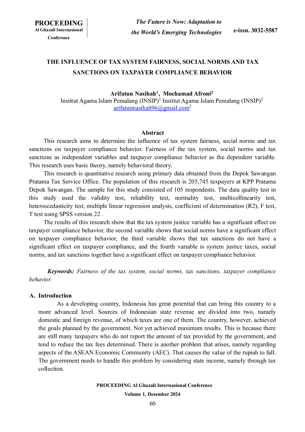 JURIS The Influence of Tax System Fairness Social Norms and Tax Sanctions on Taxpayer Compliance Behavior