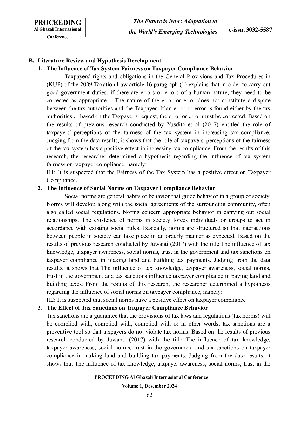 JURIS The Influence of Tax System Fairness Social Norms and Tax Sanctions on Taxpayer Compliance Behavior