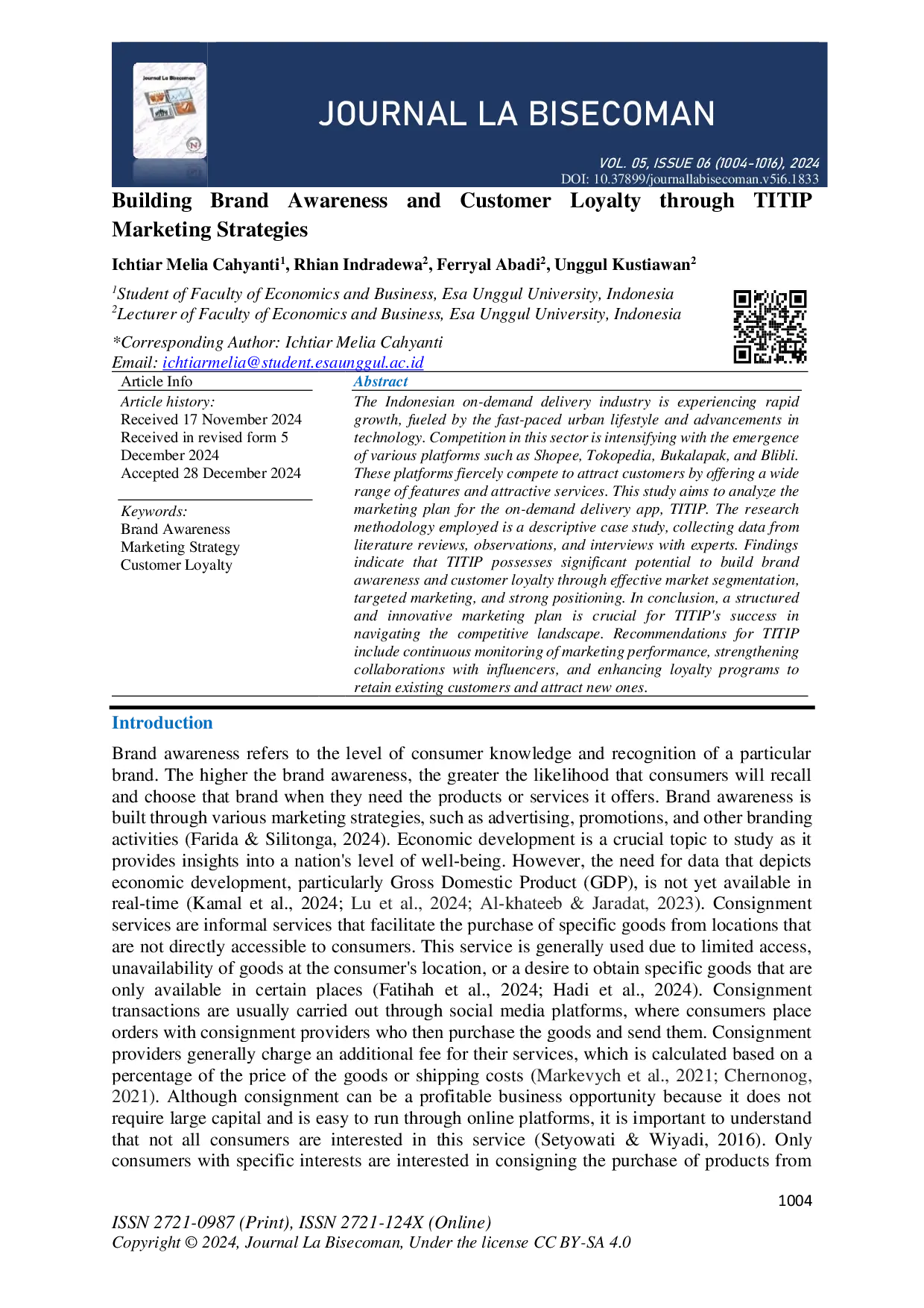 JURIS Building Brand Awareness and Customer Loyalty through TITIP Marketing Strategies