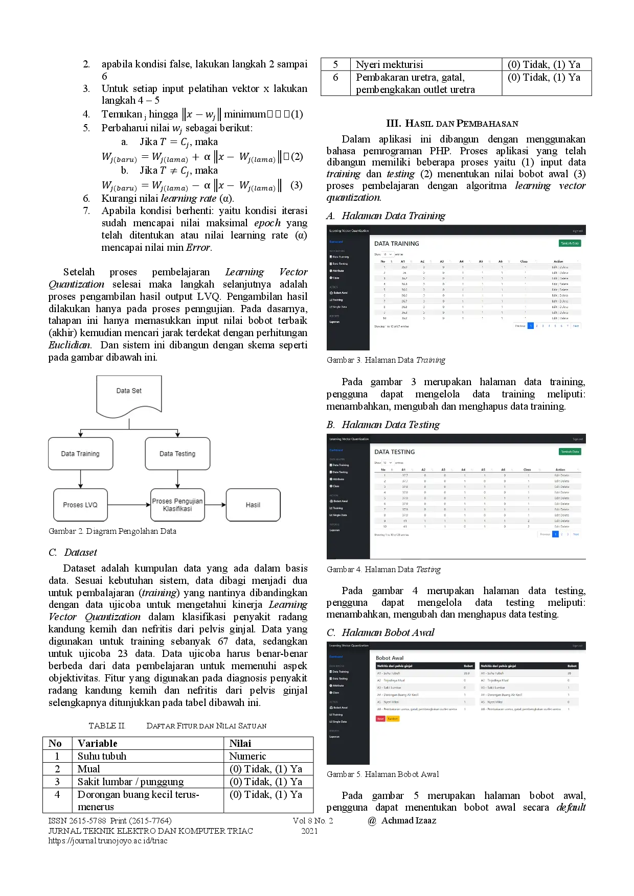 juris Klasifikasi Radang Kandung Kemih dan Nefritis dari Pelvis Ginjal Menggunakan Metode Learning Vector Quantization