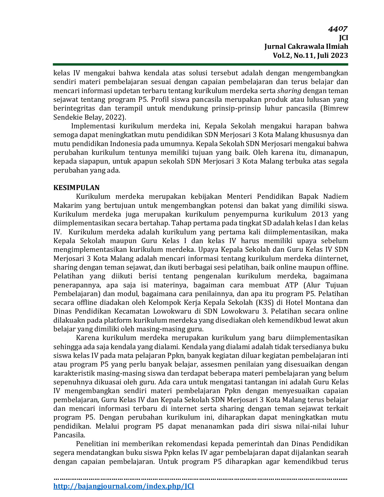 JURIS Upaya Guru Dalam Menghadapi Implementasi Kurikulum Merdeka di Kelas IV SDN Merjosari 3 Kota Malang