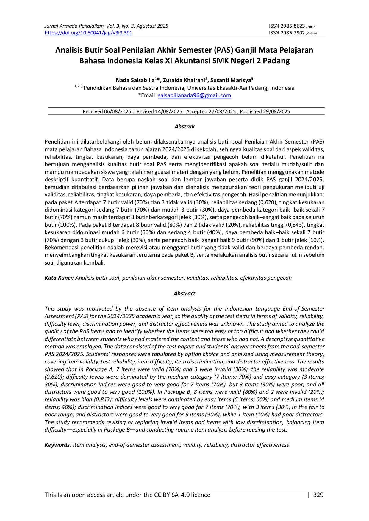 JURIS Analisis Butir Soal Penilaian Akhir Semester PAS Ganjil Mata Pelajaran Bahasa Indonesia Kelas XI Akuntansi SMK Negeri 2 Padang