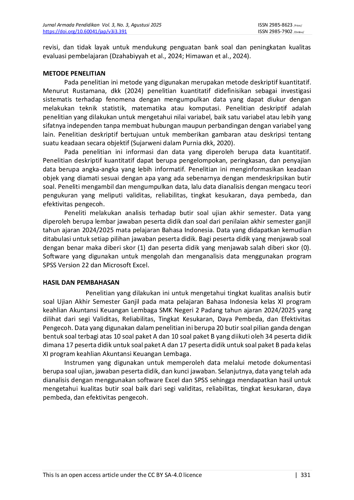 JURIS Analisis Butir Soal Penilaian Akhir Semester PAS Ganjil Mata Pelajaran Bahasa Indonesia Kelas XI Akuntansi SMK Negeri 2 Padang