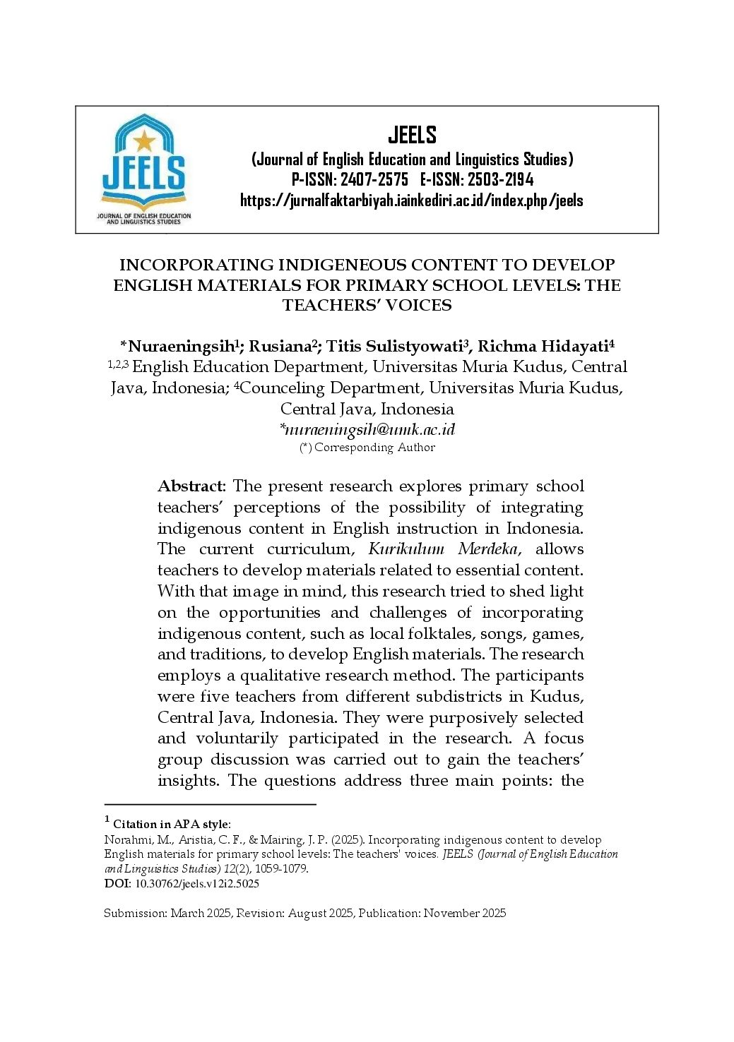 juris Incorporating Indigenous Content to Develop English Materials for Primary School Levels The Teachers Voices