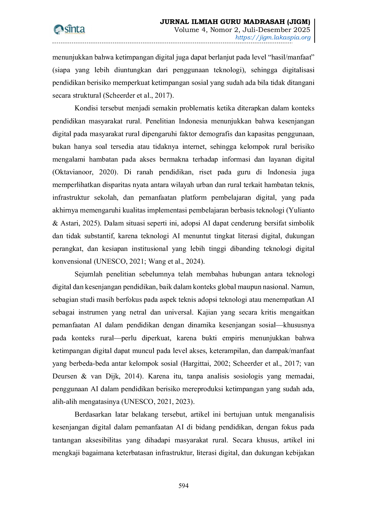 JURIS Kesenjangan Digital di Era Kecerdasan Buatan Tantangan Aksesibilitas dan Eksklusi Sosial dalam Pendidikan Masyarakat Rural