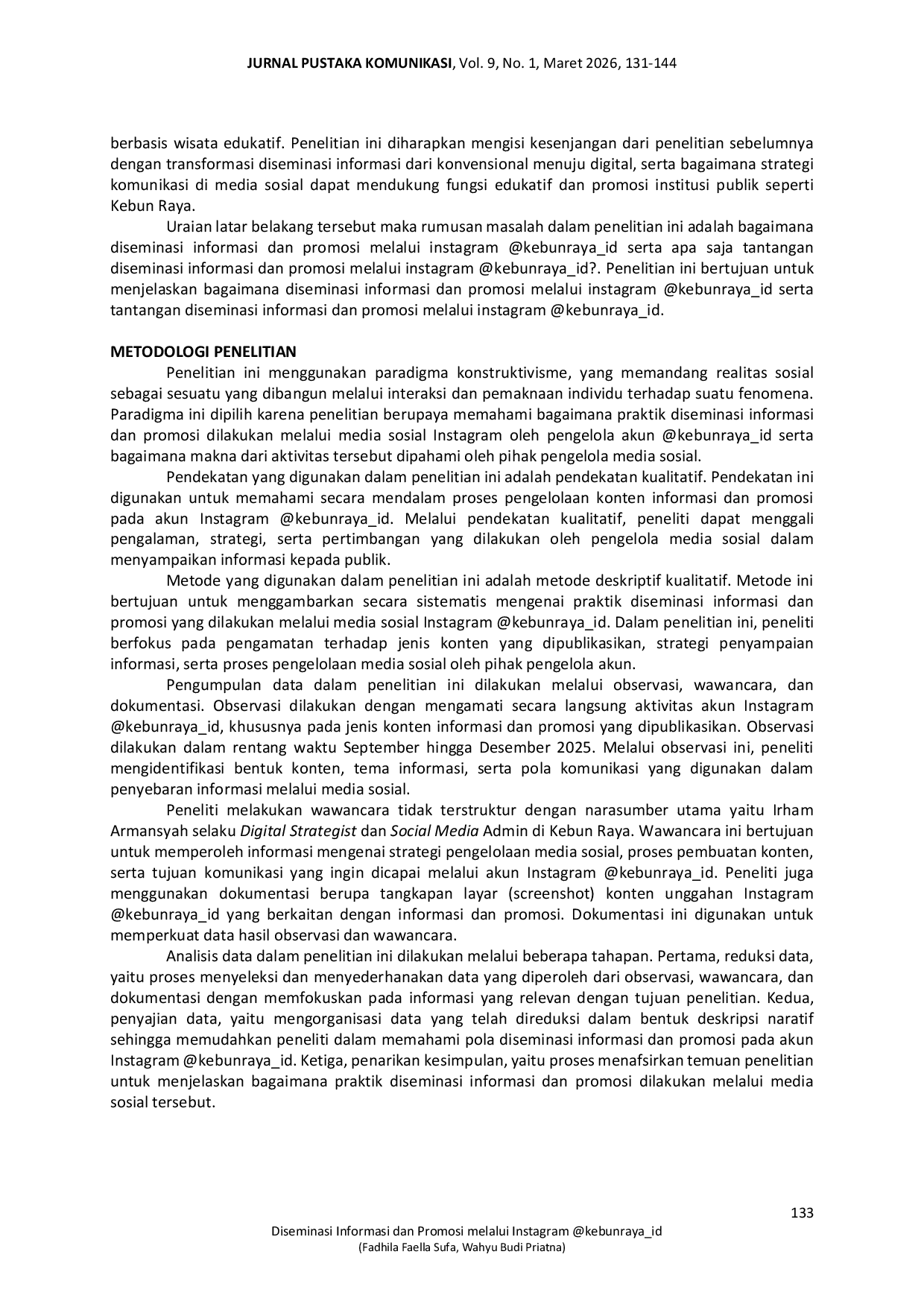 JURIS Diseminasi Informasi Dan Promosi Melalui Instagram Kebunraya Id