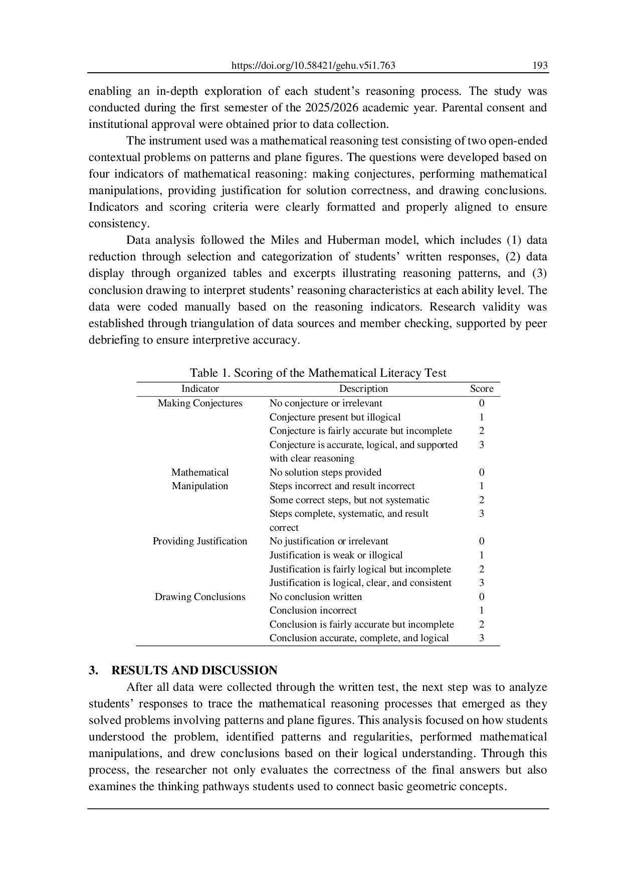 JURIS Exploring Elementary Students Mathematical Reasoning Through Patterns and Geometric Shapes A Case Study at MI Salamah Jambi City