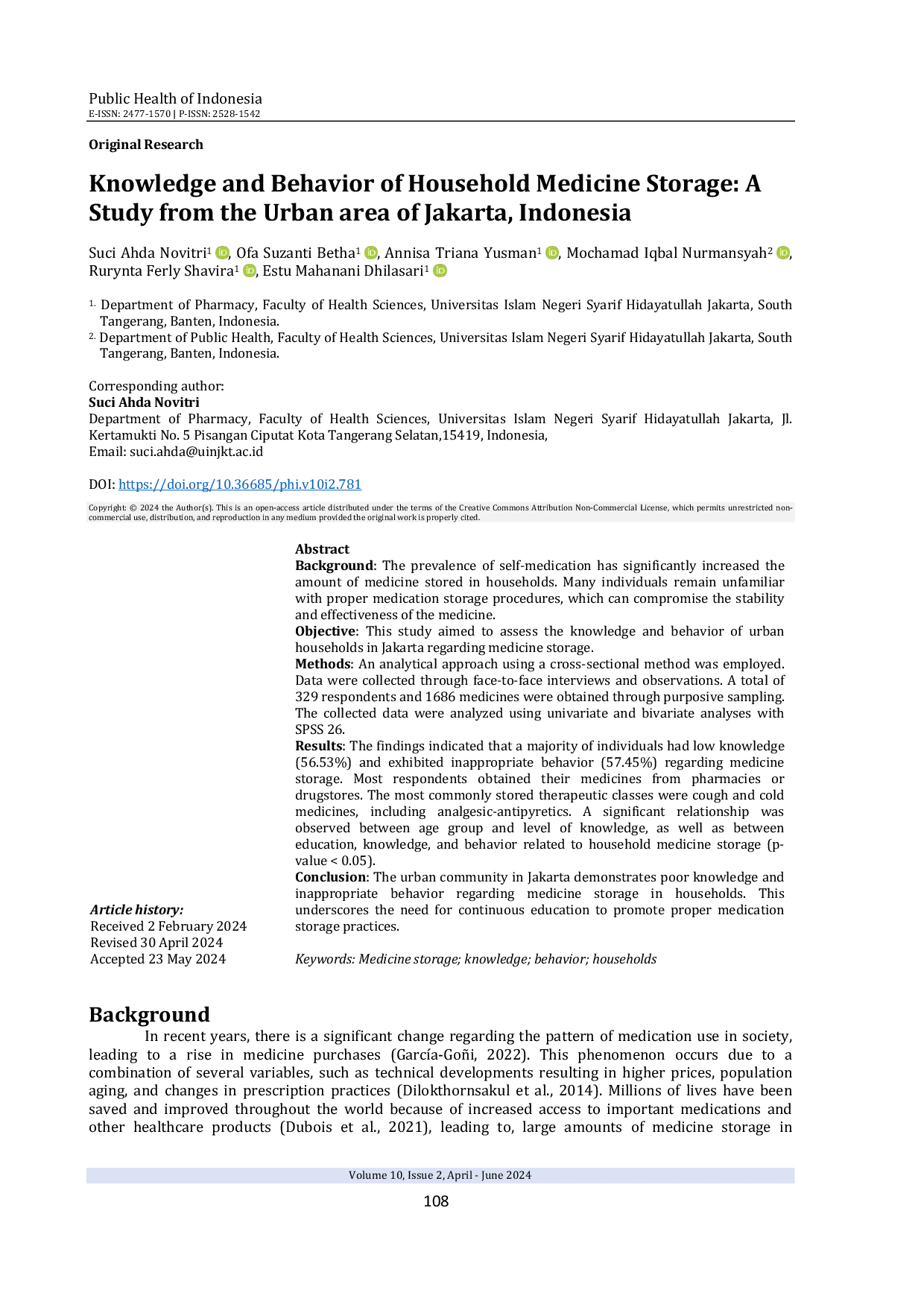JURIS Knowledge And Behavior Of Household Medicine Storage A Study From The Urban Area Of Jakarta Indonesia