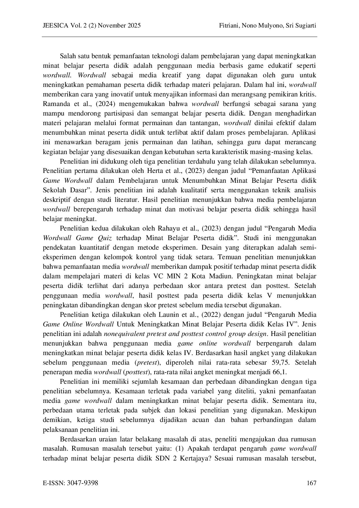 JURIS Pengaruh Penggunaan Media Game Wordwall Terhadap Minat Belajar Peserta Didik SDN 2 Kertajaya