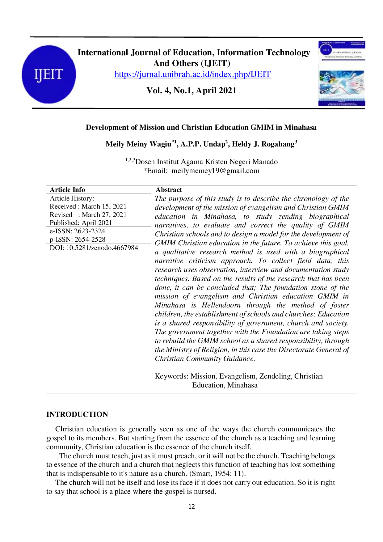 JURIS Development Of Mission And Christian Education GMIM In Minahasa