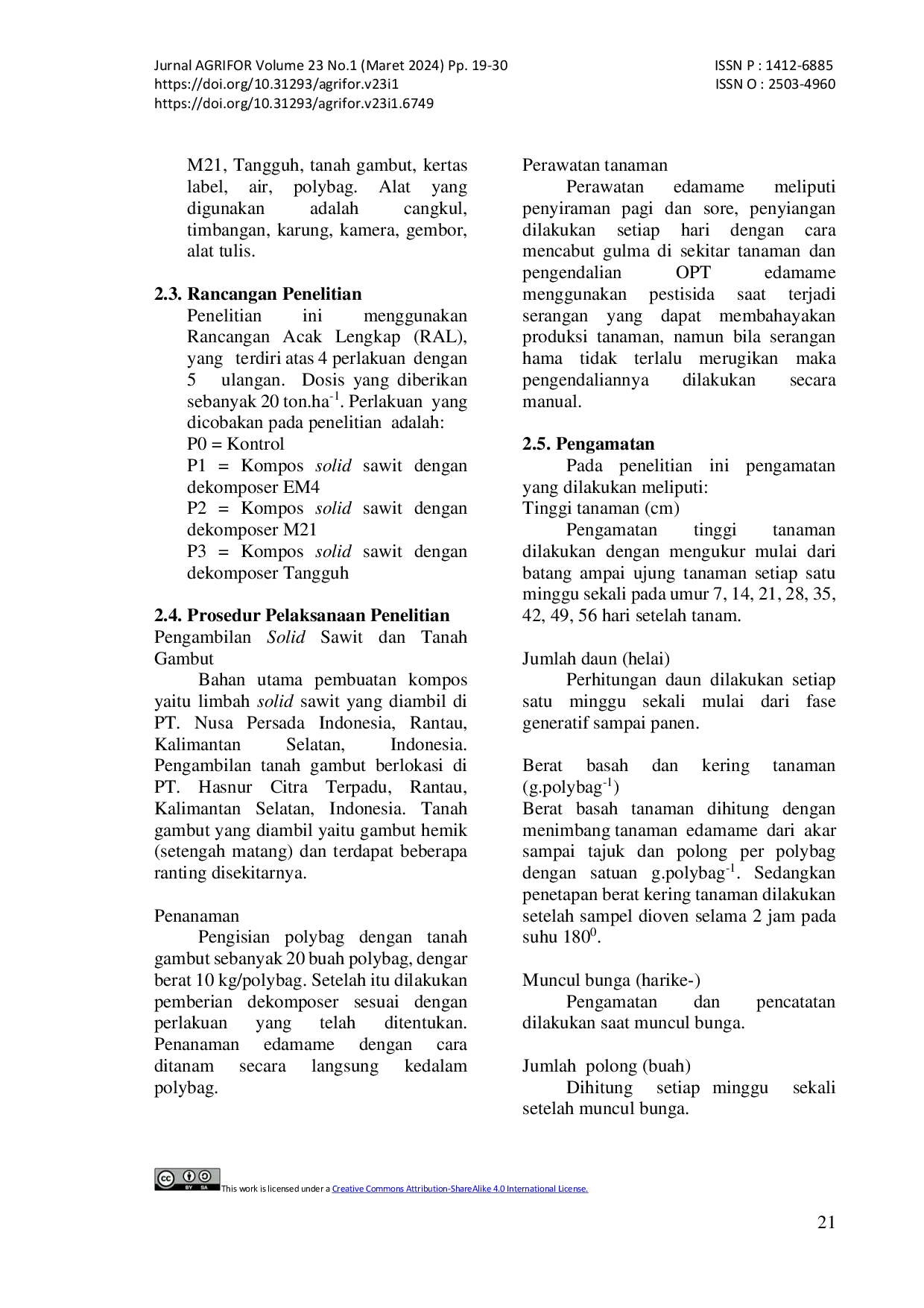 JURIS Pengaruh Kompos Solid Sawit Dengan Dekomposer Berbeda Terhadap Pertumbuhan Dan Hasil Edamame Pada Tanah Gambut