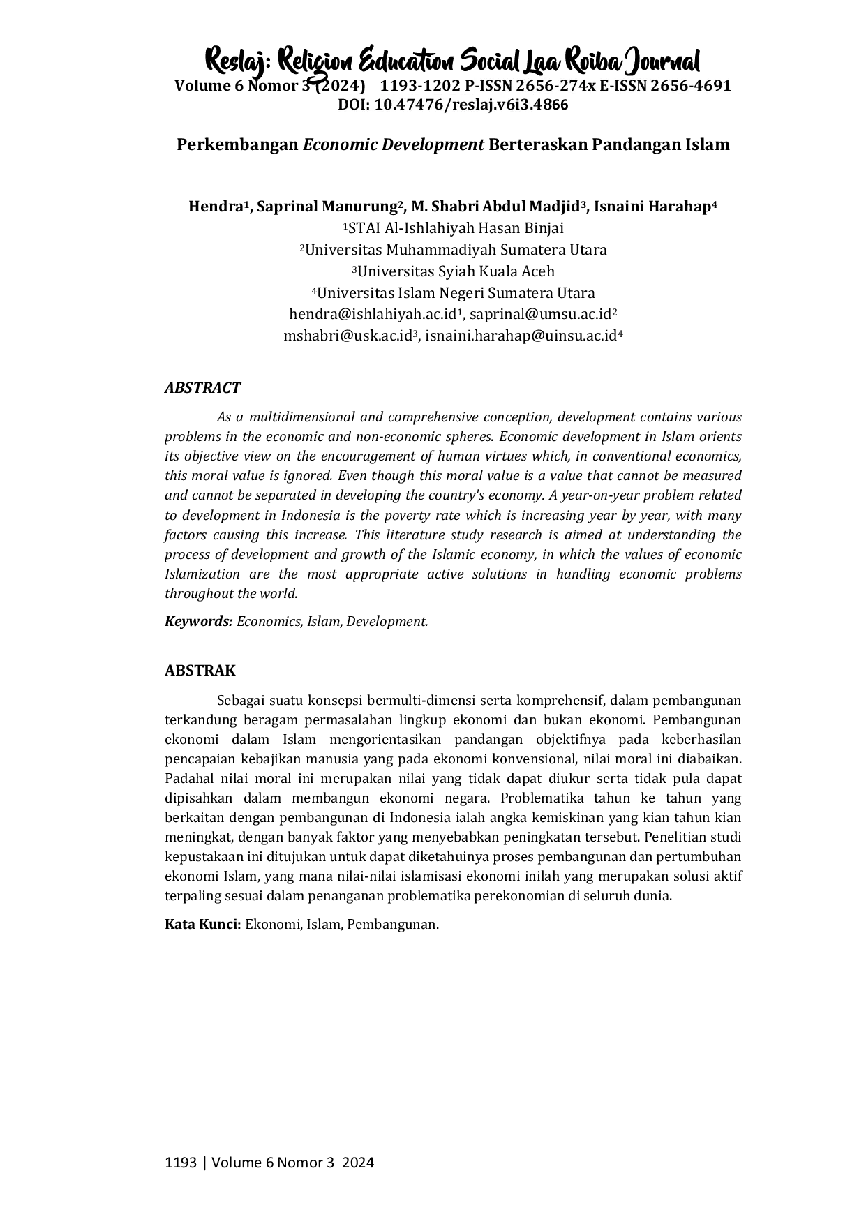 JURIS Perkembangan Economic Development Berteraskan Pandangan Islam