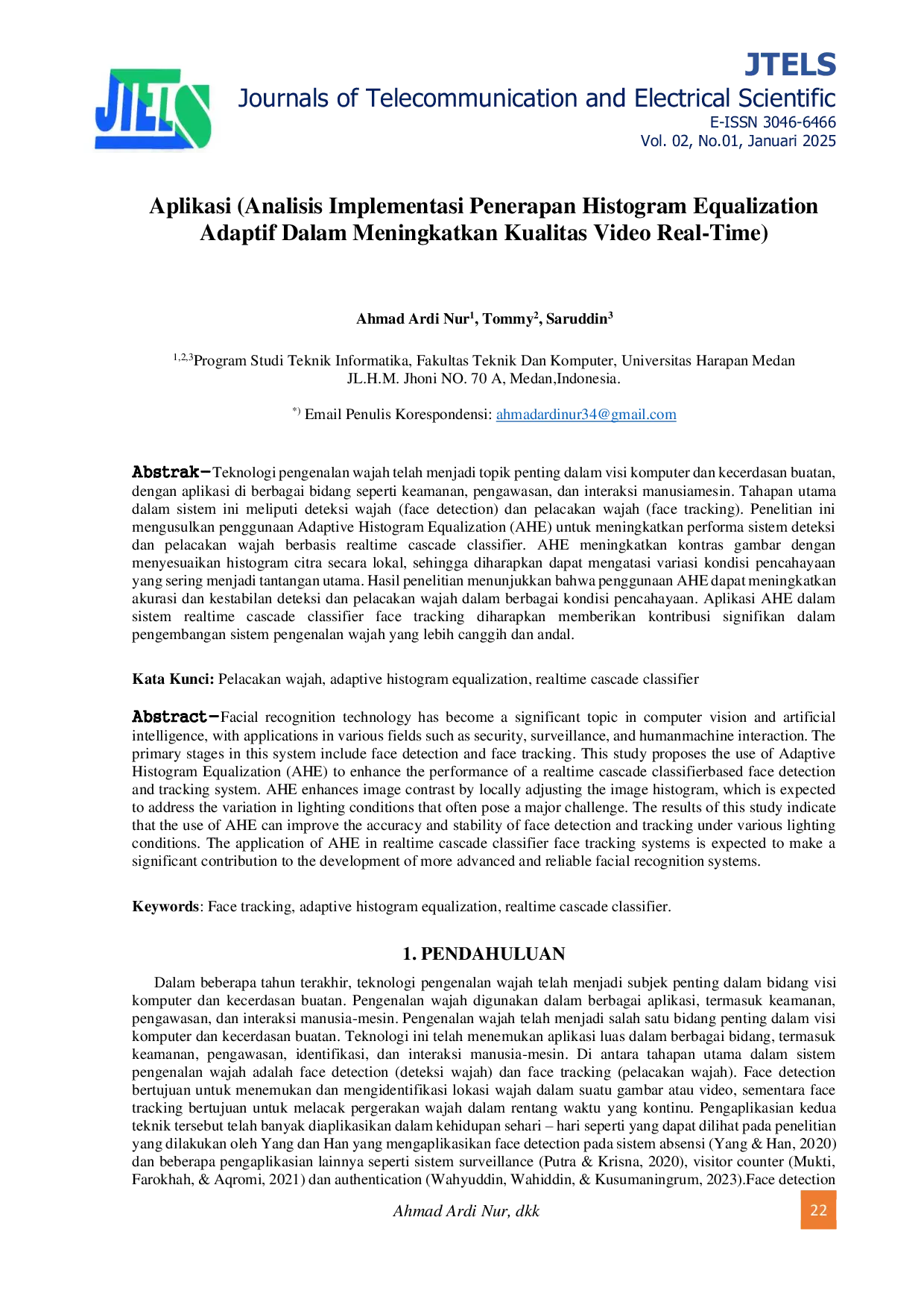 JURIS Aplikasi Analisis Implementasi Penerapan Histogram Equalization Adaptif Dalam Meningkatkan Kualitas Video Real Time